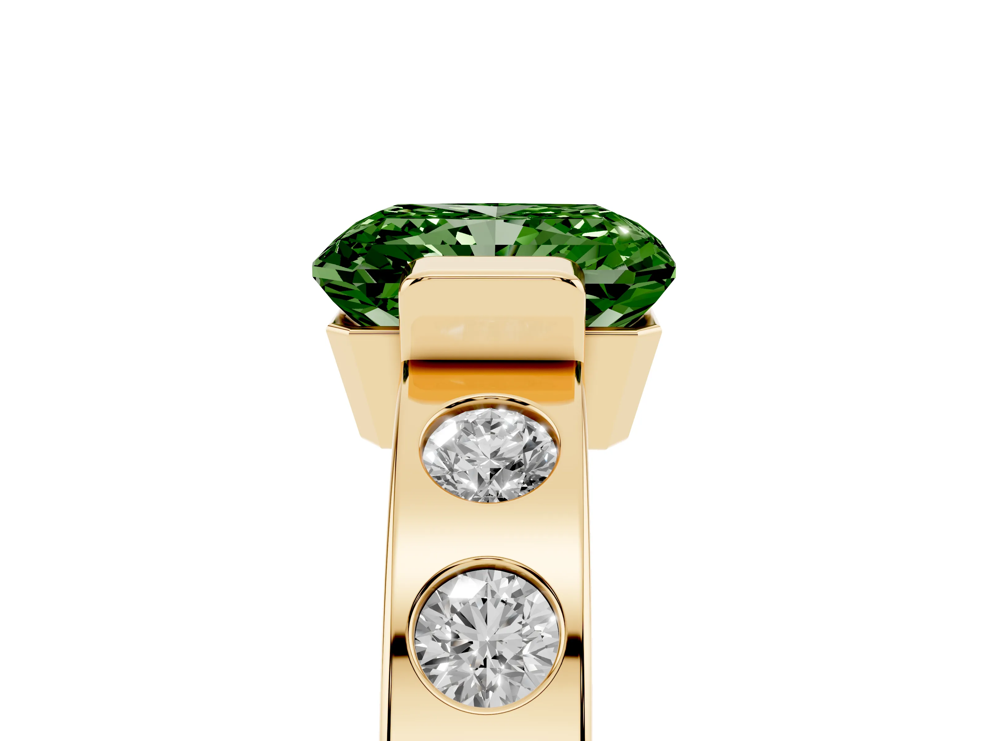 Fancy Green Radiant Cut Diamond Channel-Set Band Ring Set in Yellow gold with Bezel Prong Setting