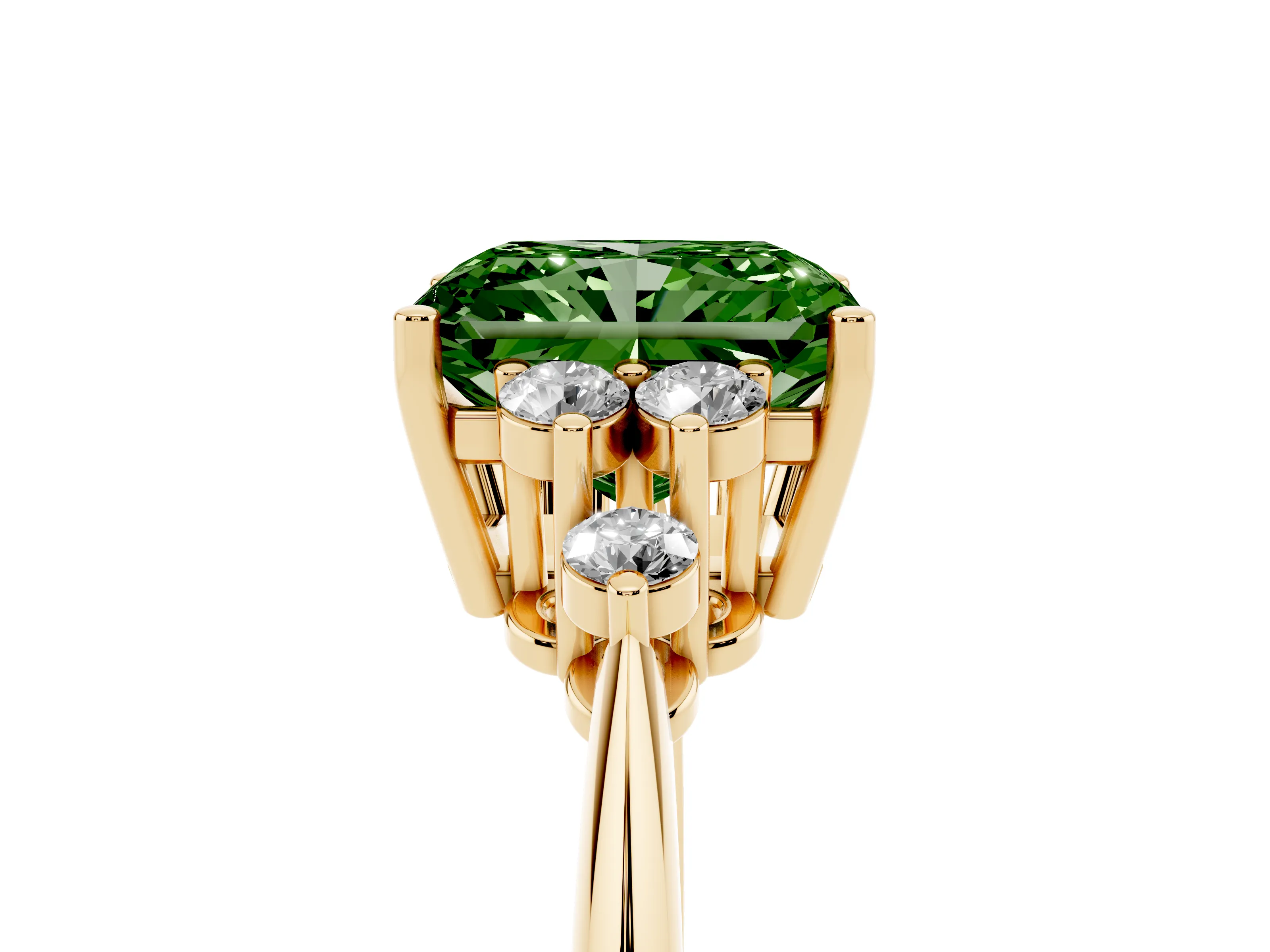 Fancy Green Radiant Cut Diamond Cluster Ring Set in Yellow gold with Plain Band and Prong Setting