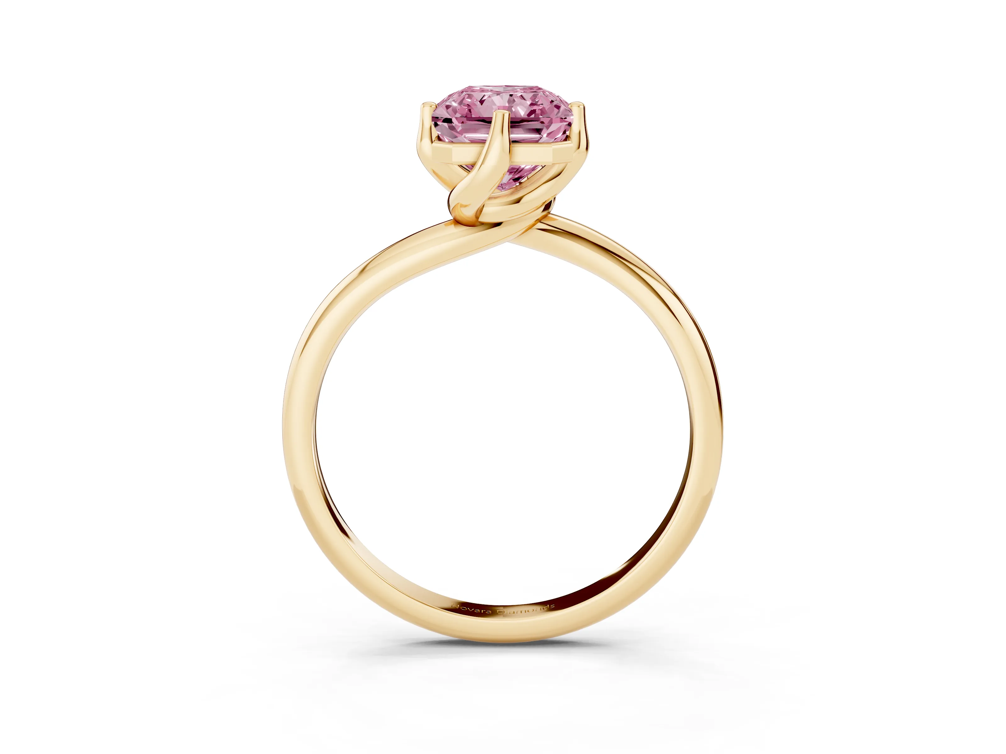 Fancy Pink Radiant Cut Diamond Solitaire Engagement Ring Set in Yellow gold with Classic Plain Band