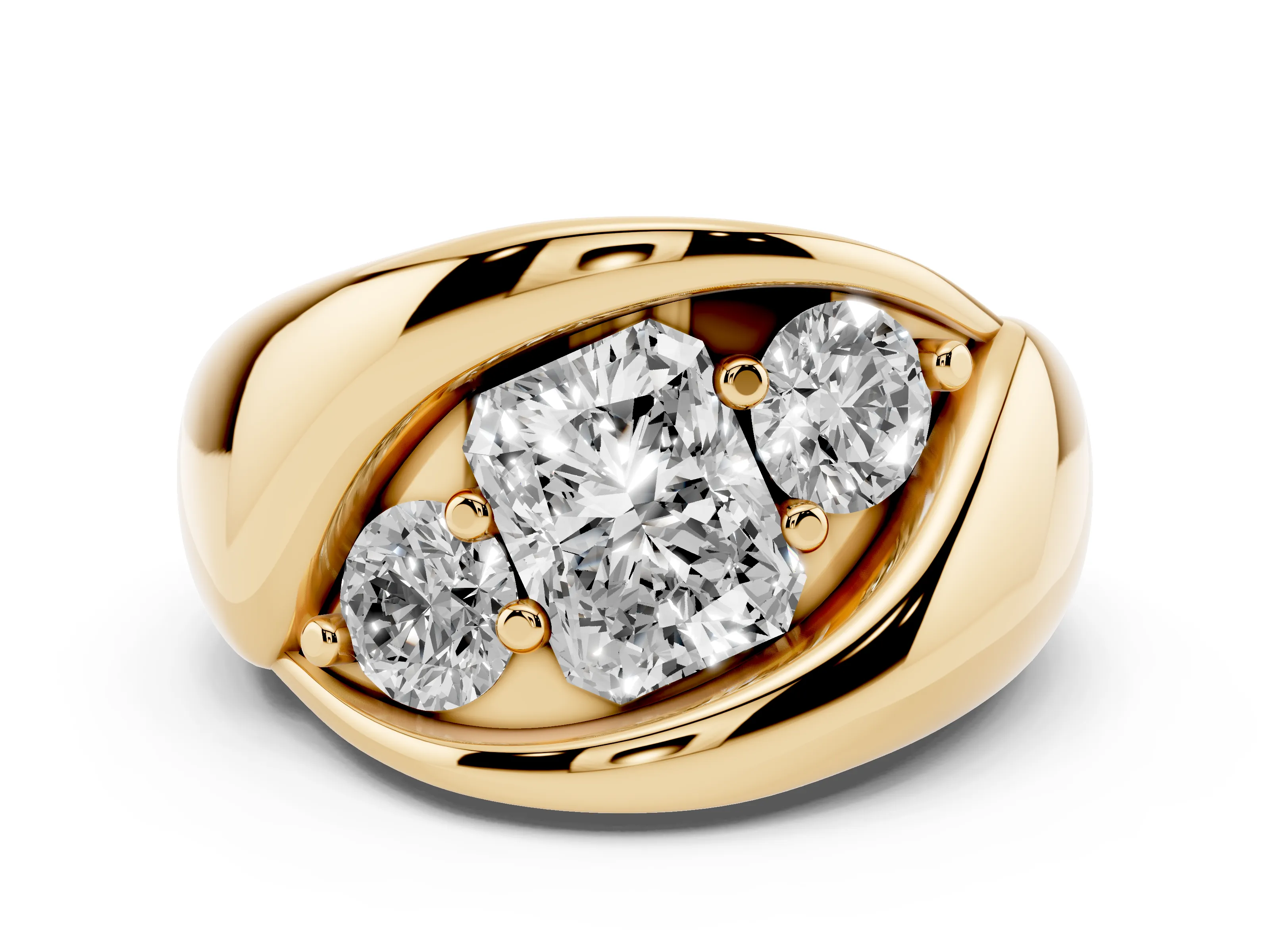 Radiant Cut Diamond Channel-Set Crossover Ring Set in Yellow gold