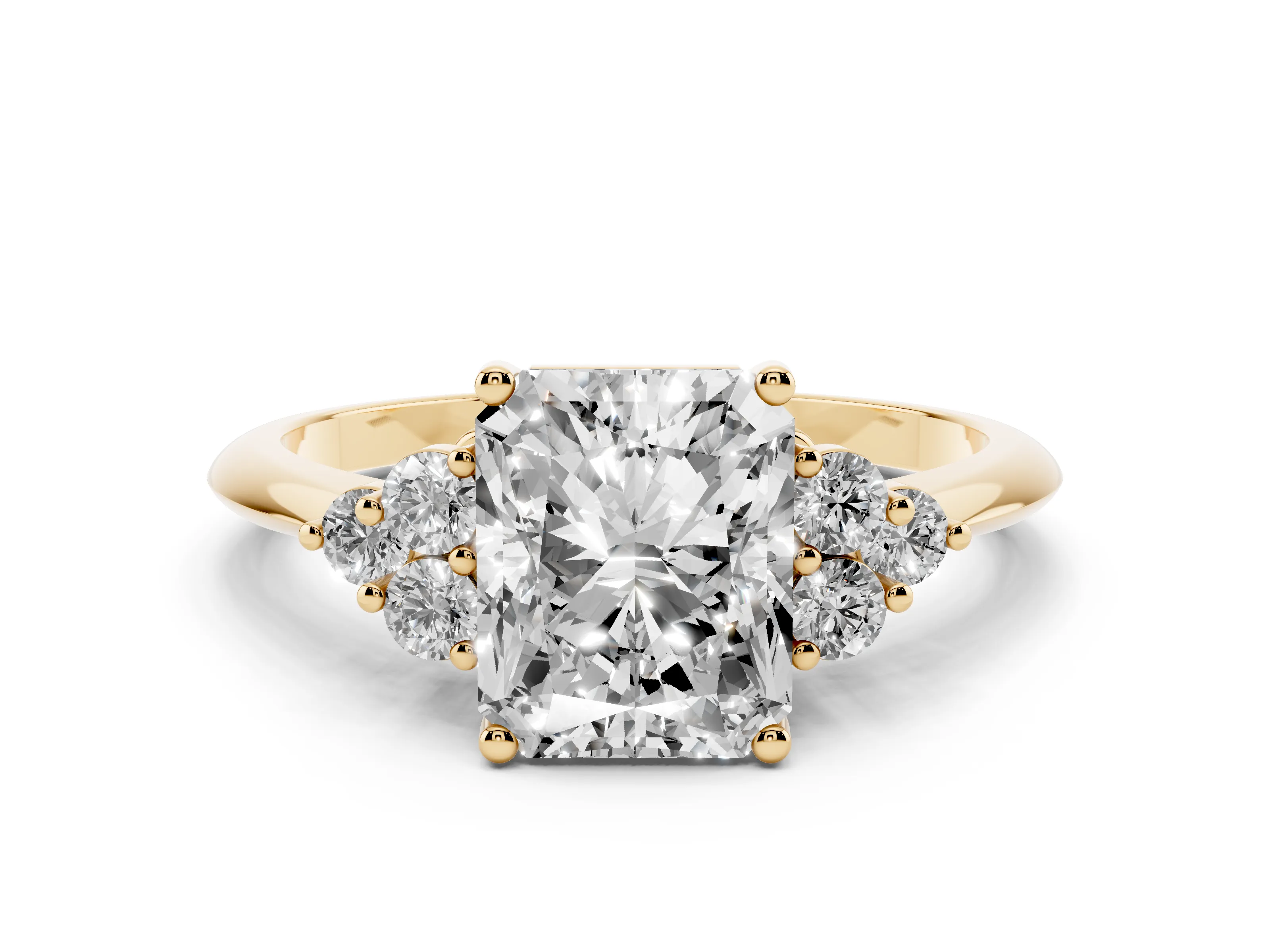 Radiant Cut Diamond Cluster Ring Set in Yellow gold with Plain Band and Prong Setting