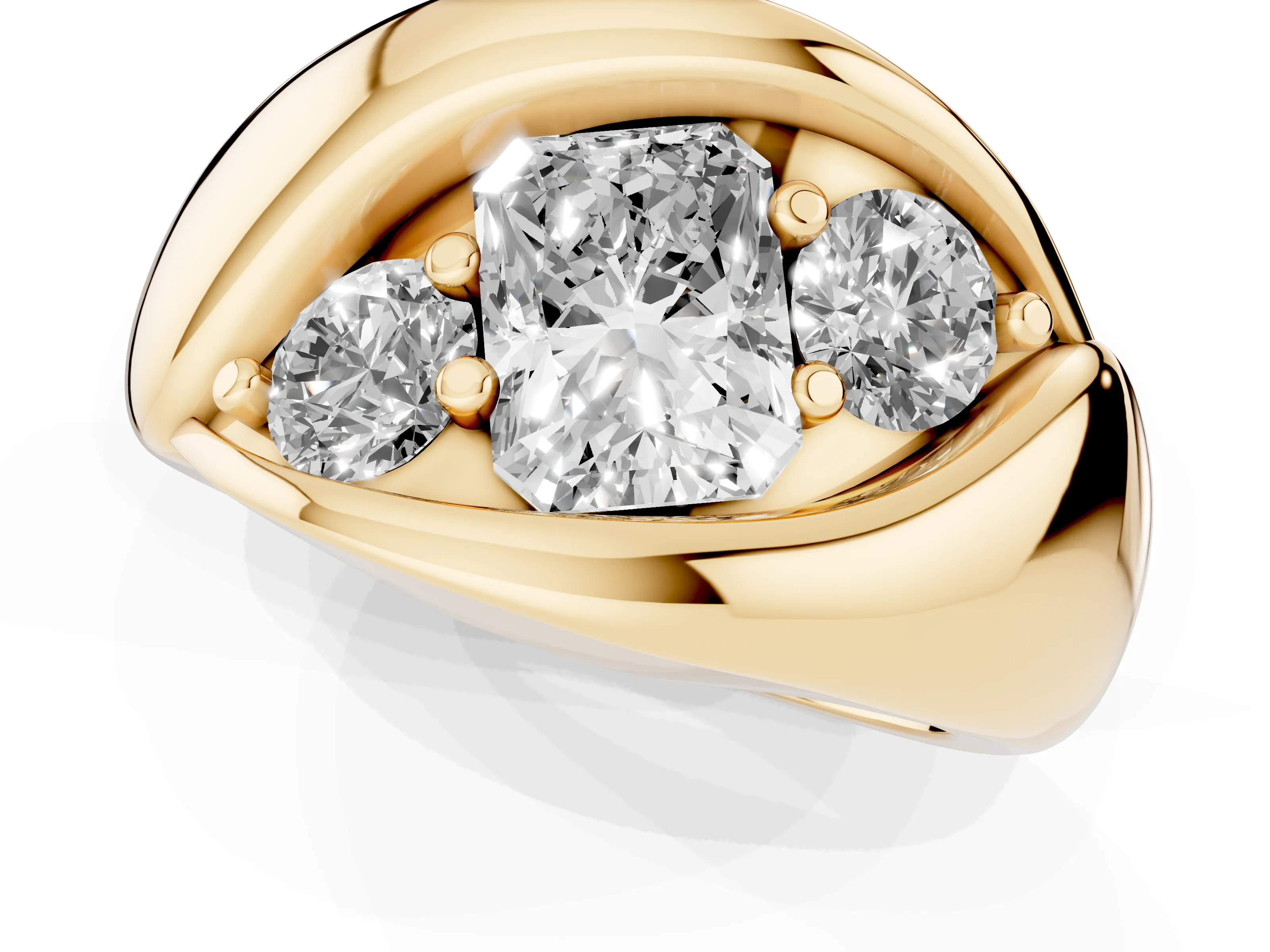 Radiant Cut Diamond Channel-Set Crossover Ring Set in Yellow gold