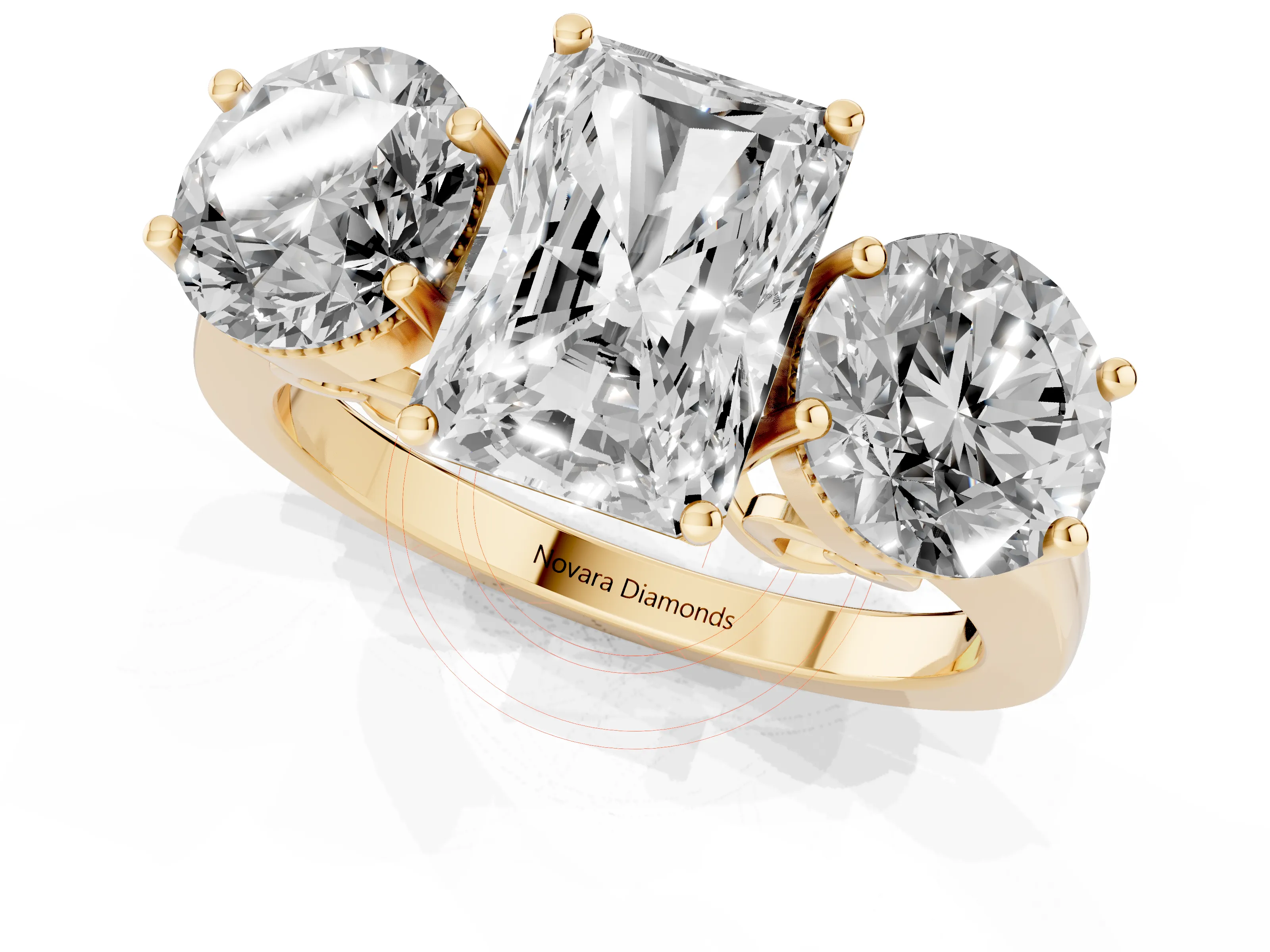 Radiant Cut Diamond Three-Stone Engagement Ring Set in Yellow gold with Polished Band – second view