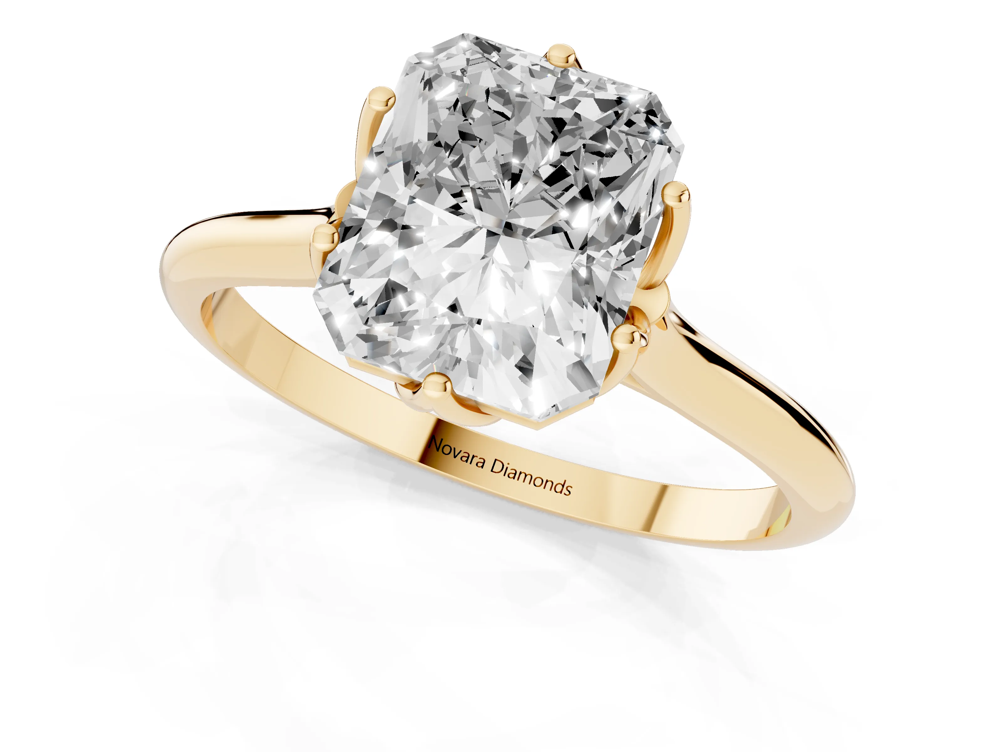 Radiant Cut Diamond Solitaire Cathedral Ring Set in Yellow gold with Prong Setting