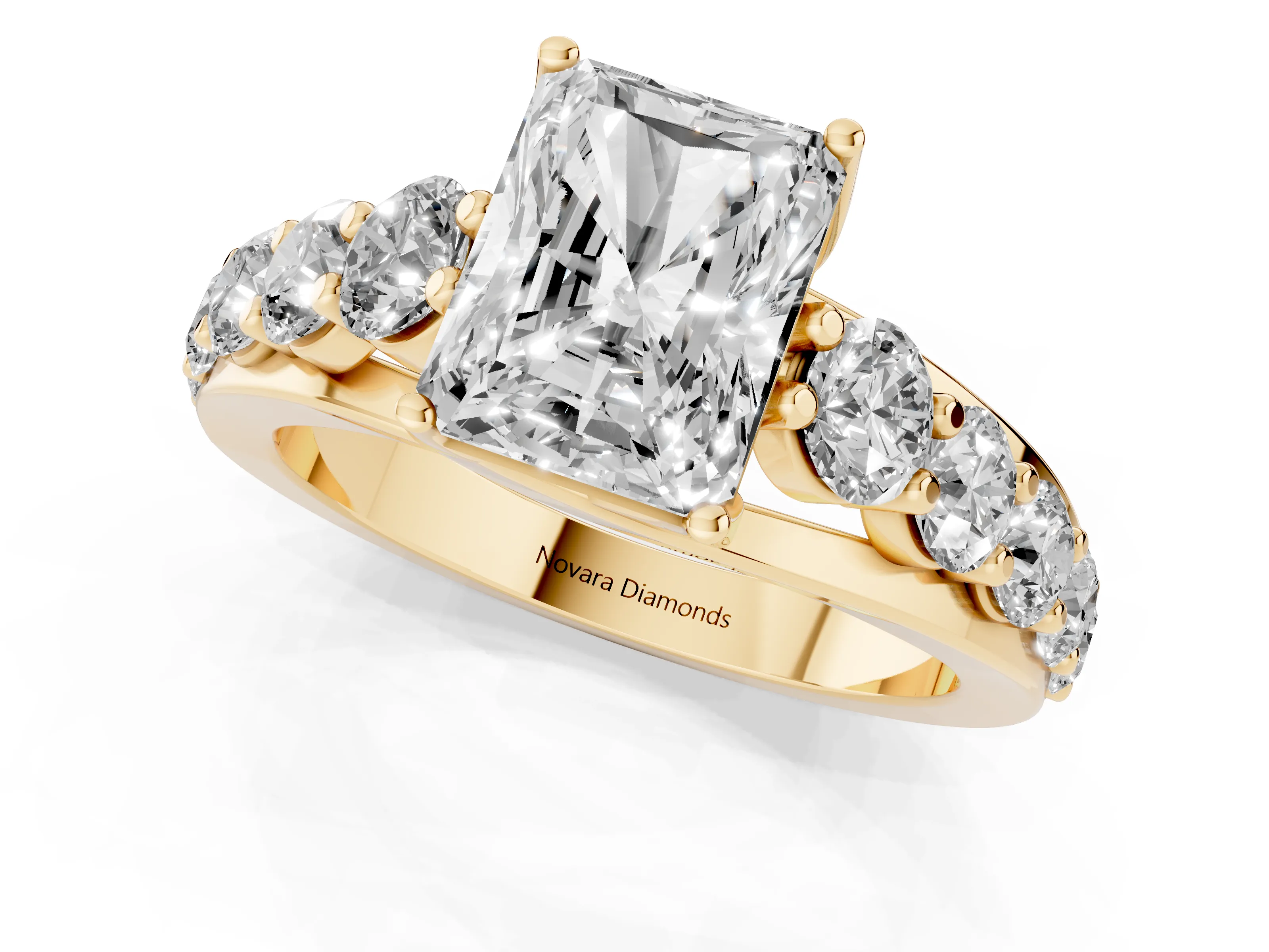 Radiant Cut Diamond Pavé Engagement Ring Set in Yellow gold with Prong Setting