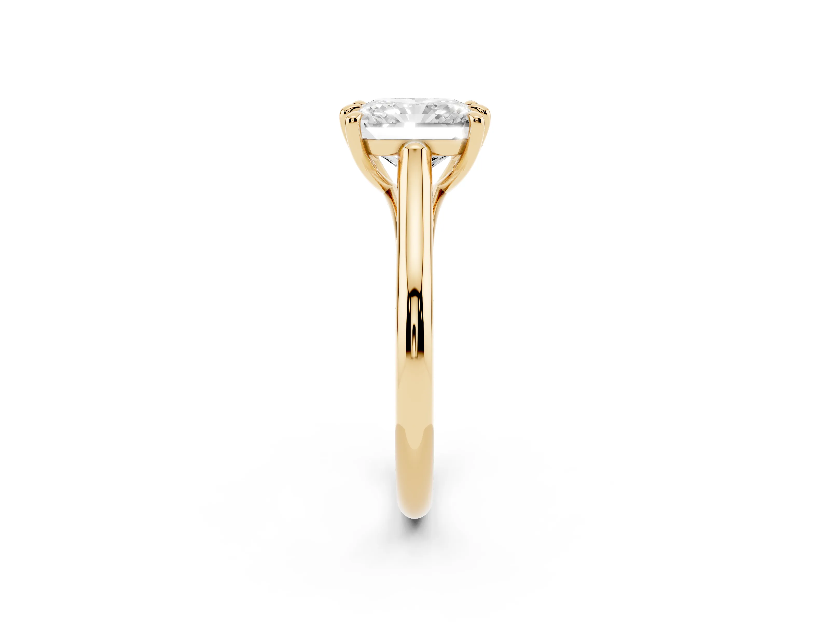 Radiant Cut Diamond Solitaire Engagement Ring Set in Yellow gold with Prong Setting and Plain Classic Band
