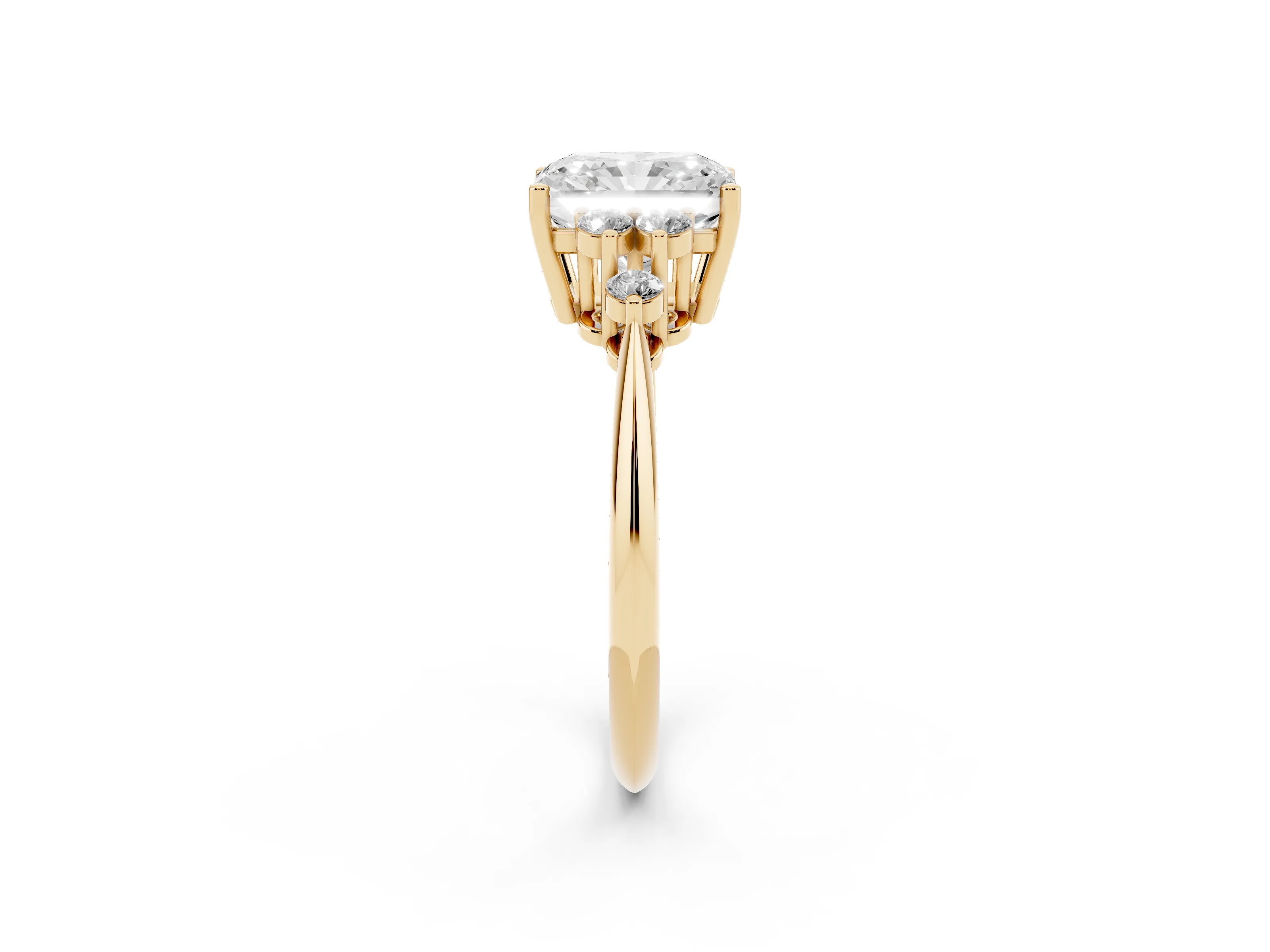 Radiant Cut Diamond Cluster Ring Set in Yellow gold with Plain Band and Prong Setting
