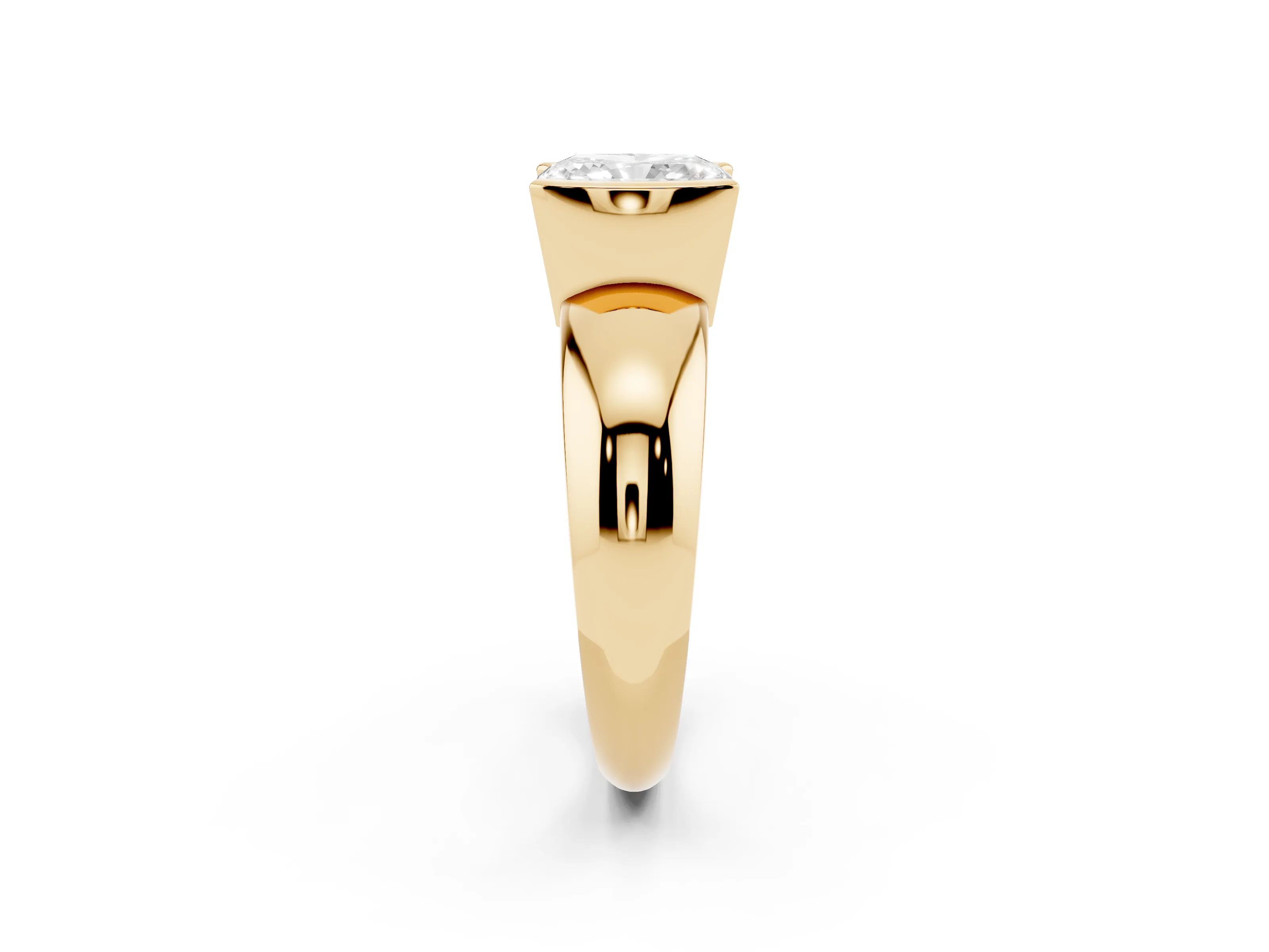 Radiant Cut Diamond Solitaire Tension Set Ring Set in Yellow gold with Wide Band