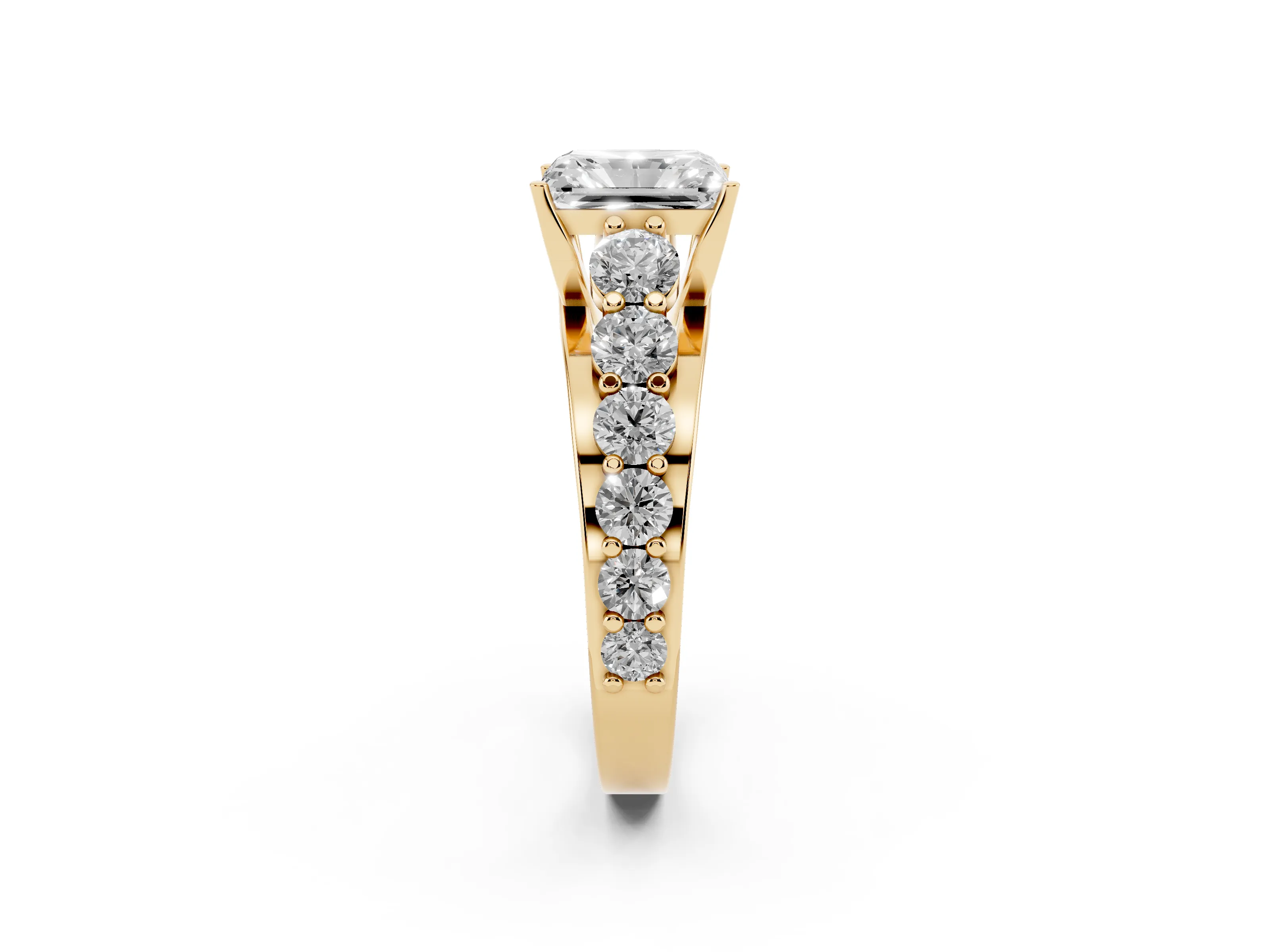 Radiant Cut Diamond Pavé Engagement Ring Set in Yellow gold with Prong Setting