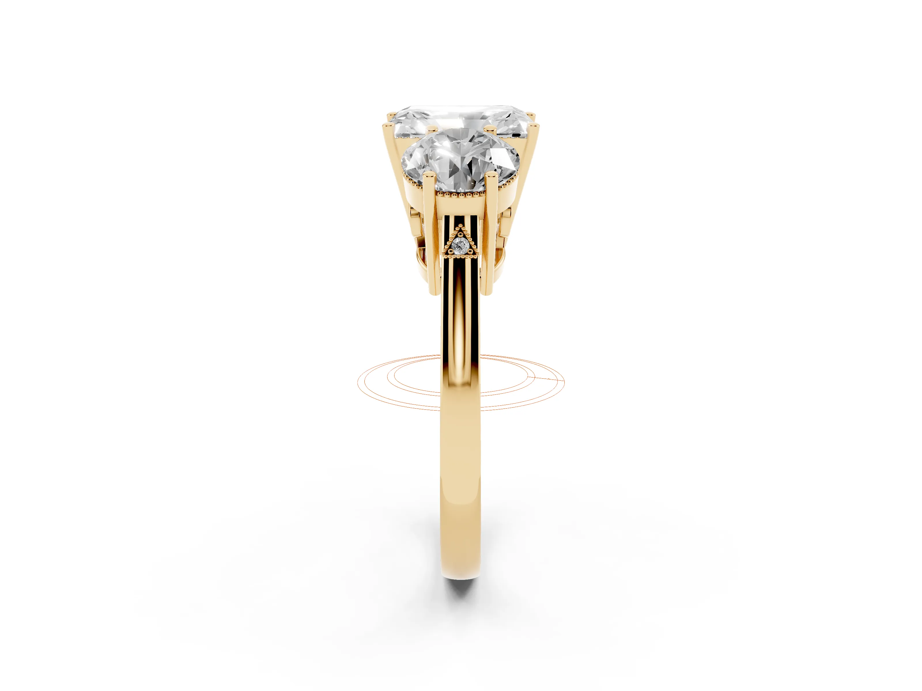 Radiant Cut Diamond Three-Stone Engagement Ring Set in Yellow gold with Polished Band