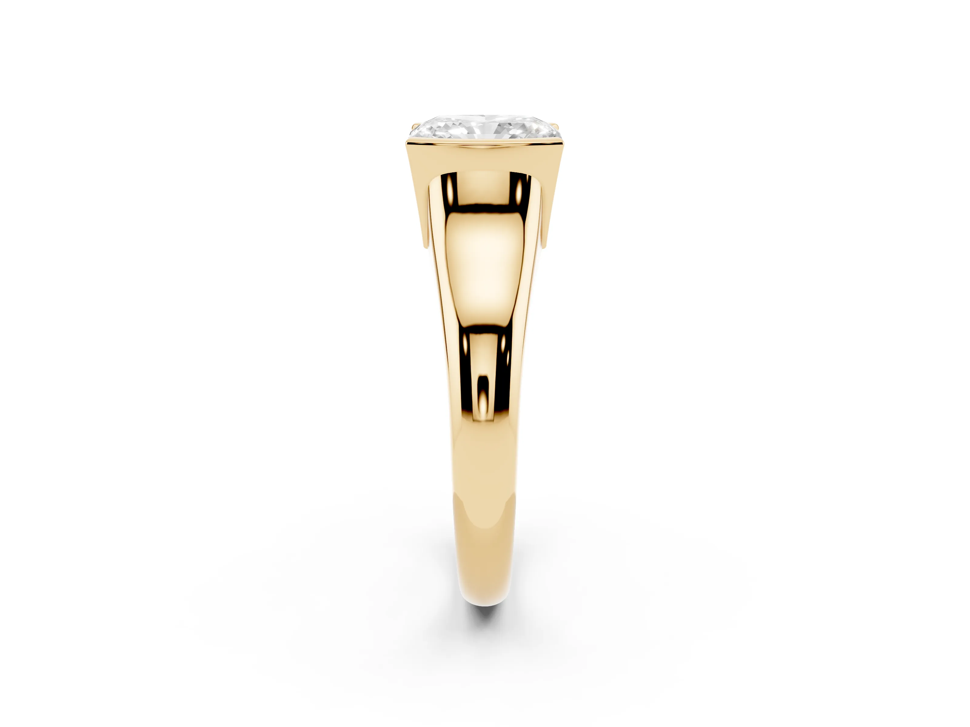 Radiant Cut Diamond Solitaire Tension Set Ring Set in Yellow gold with Split Shank Band
