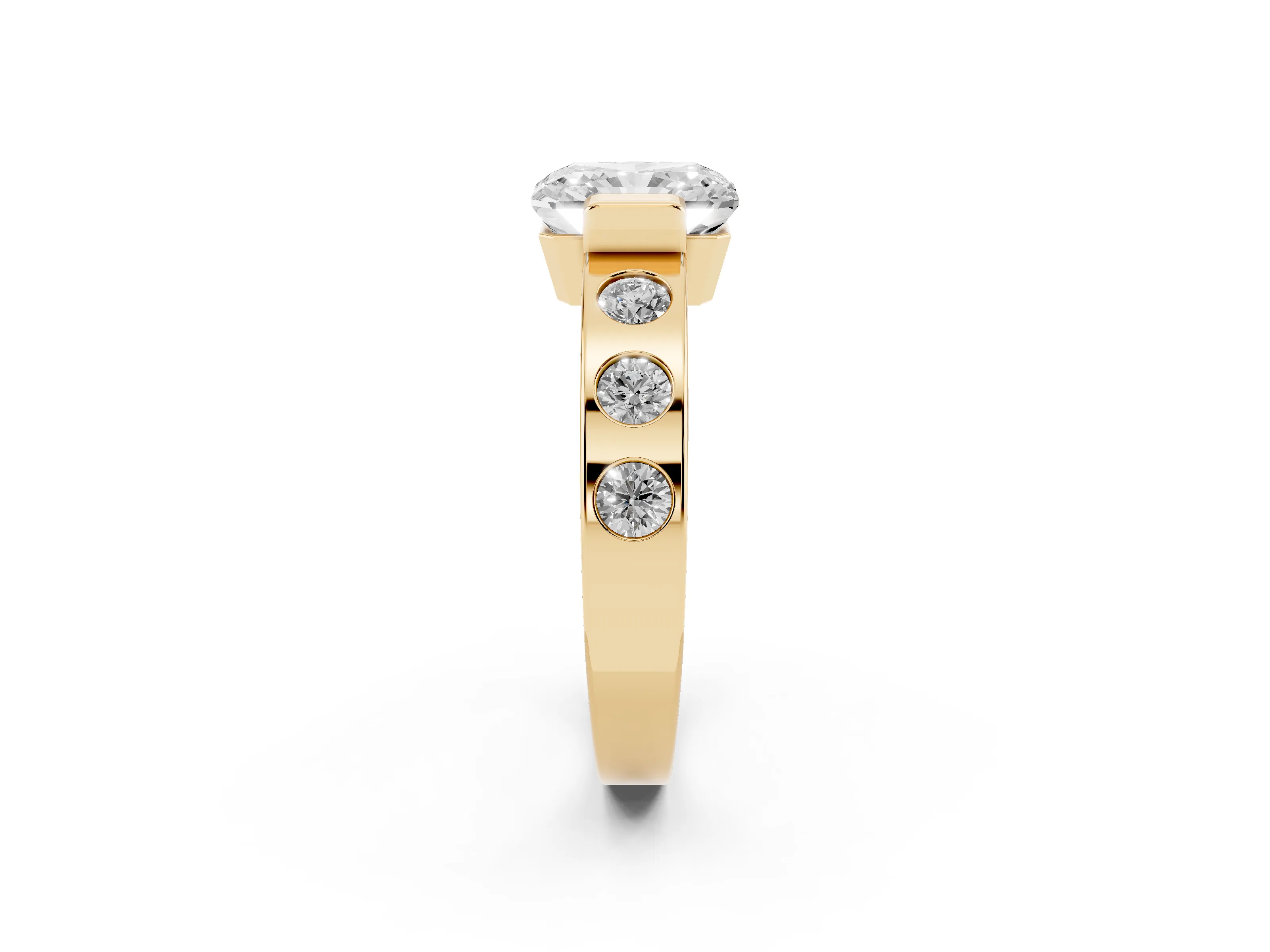 Radiant Cut Diamond Channel-Set Band Ring Set in Yellow gold with Bezel Prong Setting