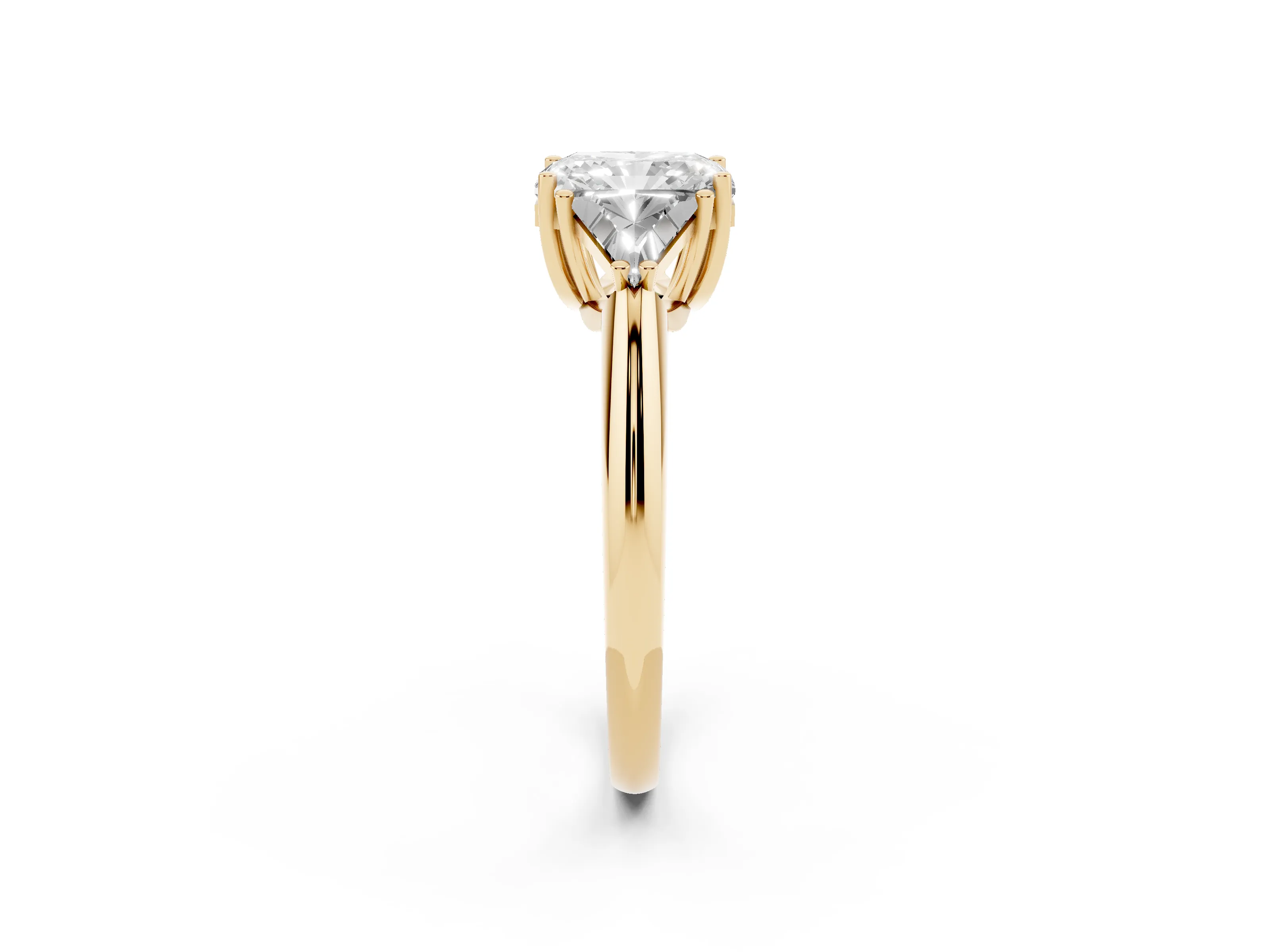 Radiant Cut Diamond Three-Stone Engagement Ring Set in Yellow gold with Trillion Side Stones