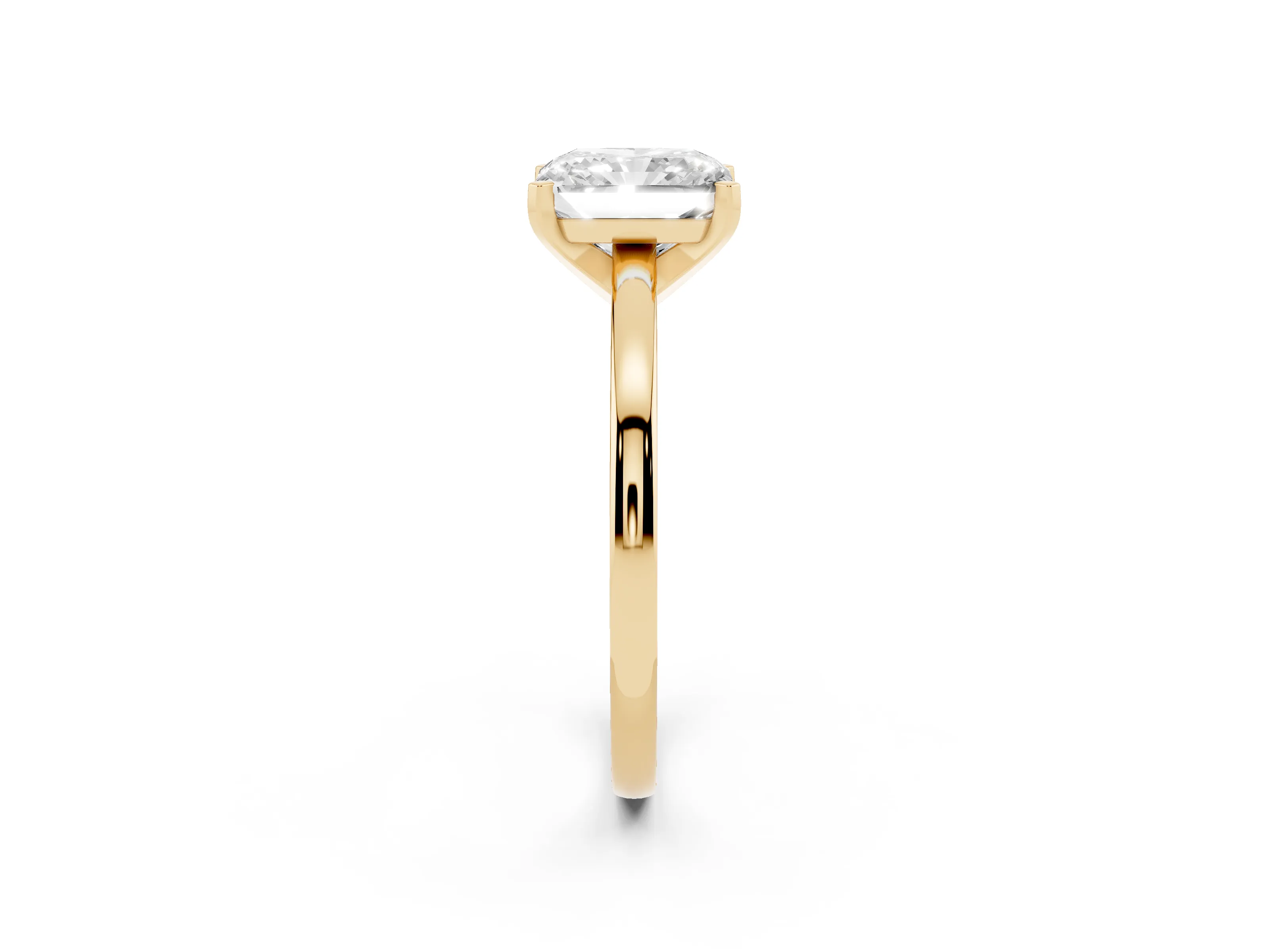 Radiant Cut Diamond Solitaire Engagement Ring Set in Yellow gold with Prong Setting on a Classic Band