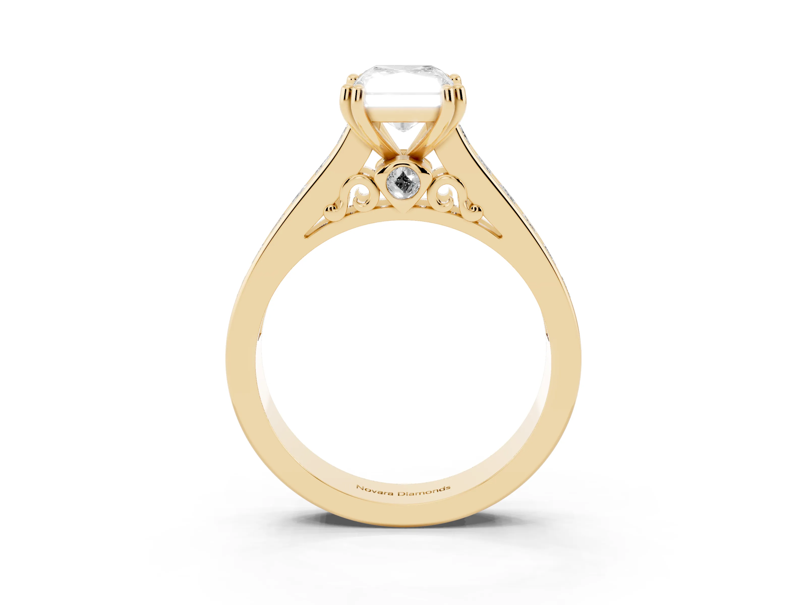 Radiant Cut Diamond Channel Set Solitaire Engagement Ring Set in Yellow gold with Prong Setting