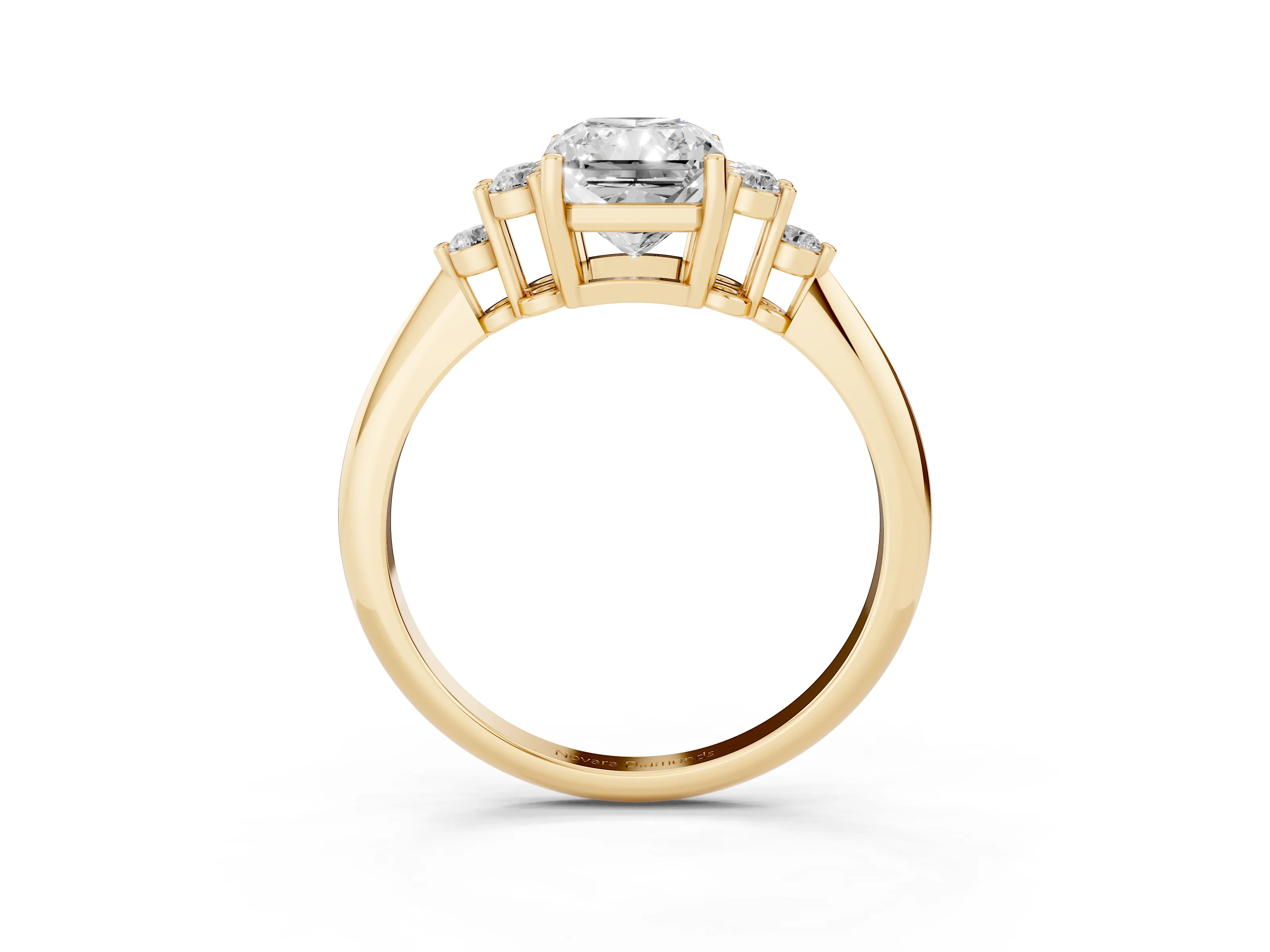 Radiant Cut Diamond Cluster Ring Set in Yellow gold with Plain Band and Prong Setting