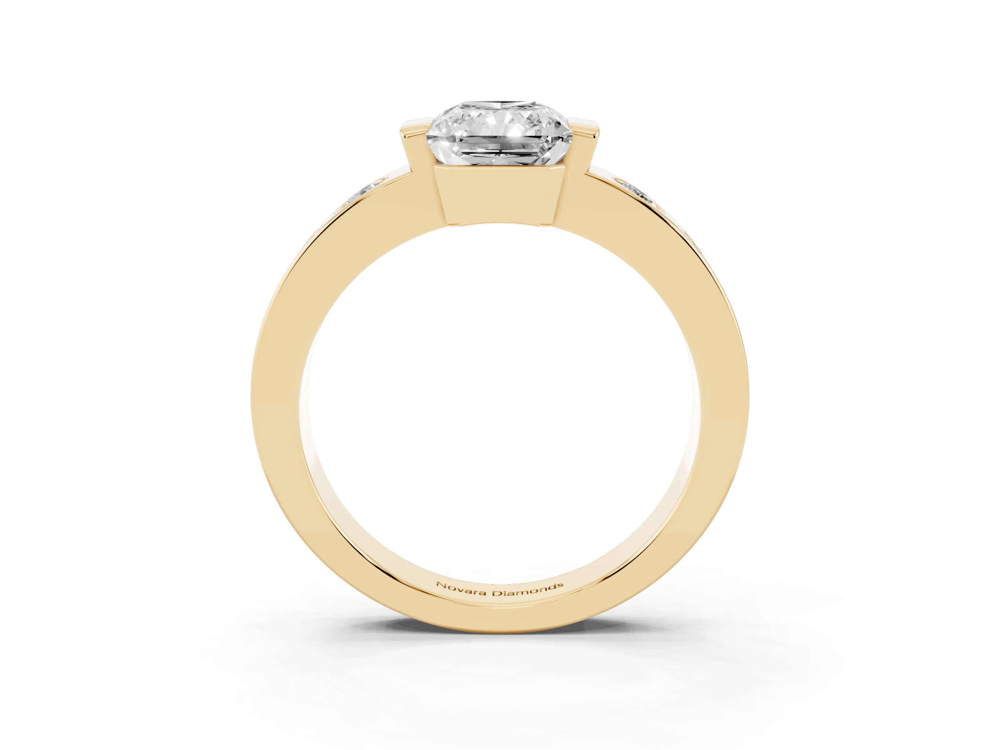 Radiant Cut Diamond Channel-Set Band Ring Set in Yellow gold with Bezel Prong Setting