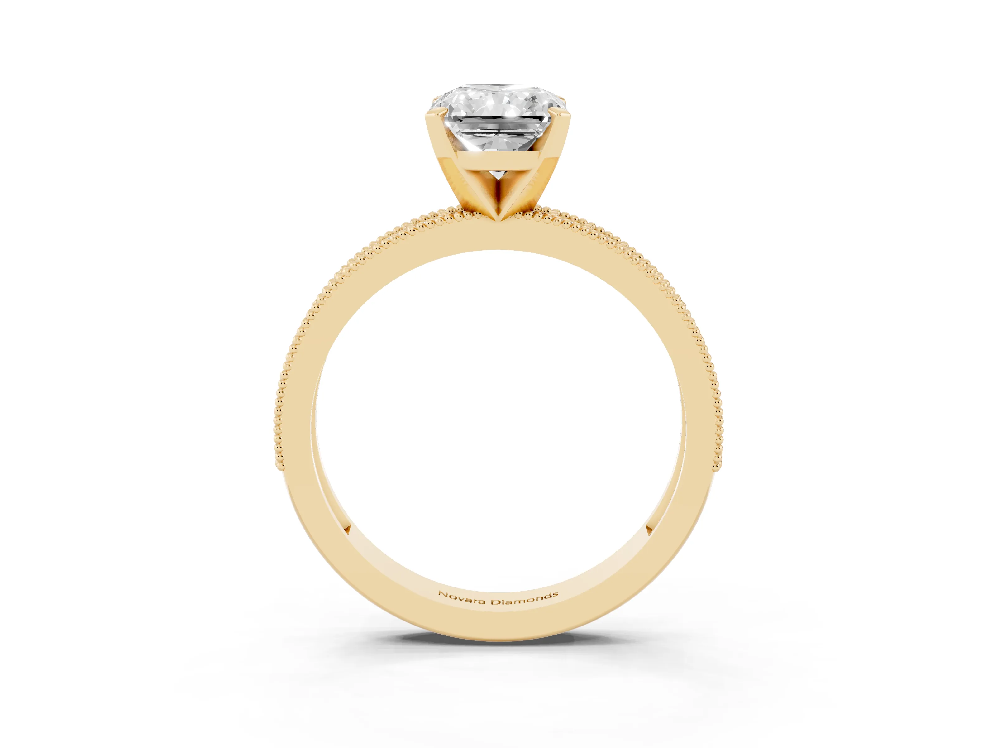 Radiant Cut Diamond Milgrain Pavé Engagement Ring Set in Yellow gold with Prong Setting