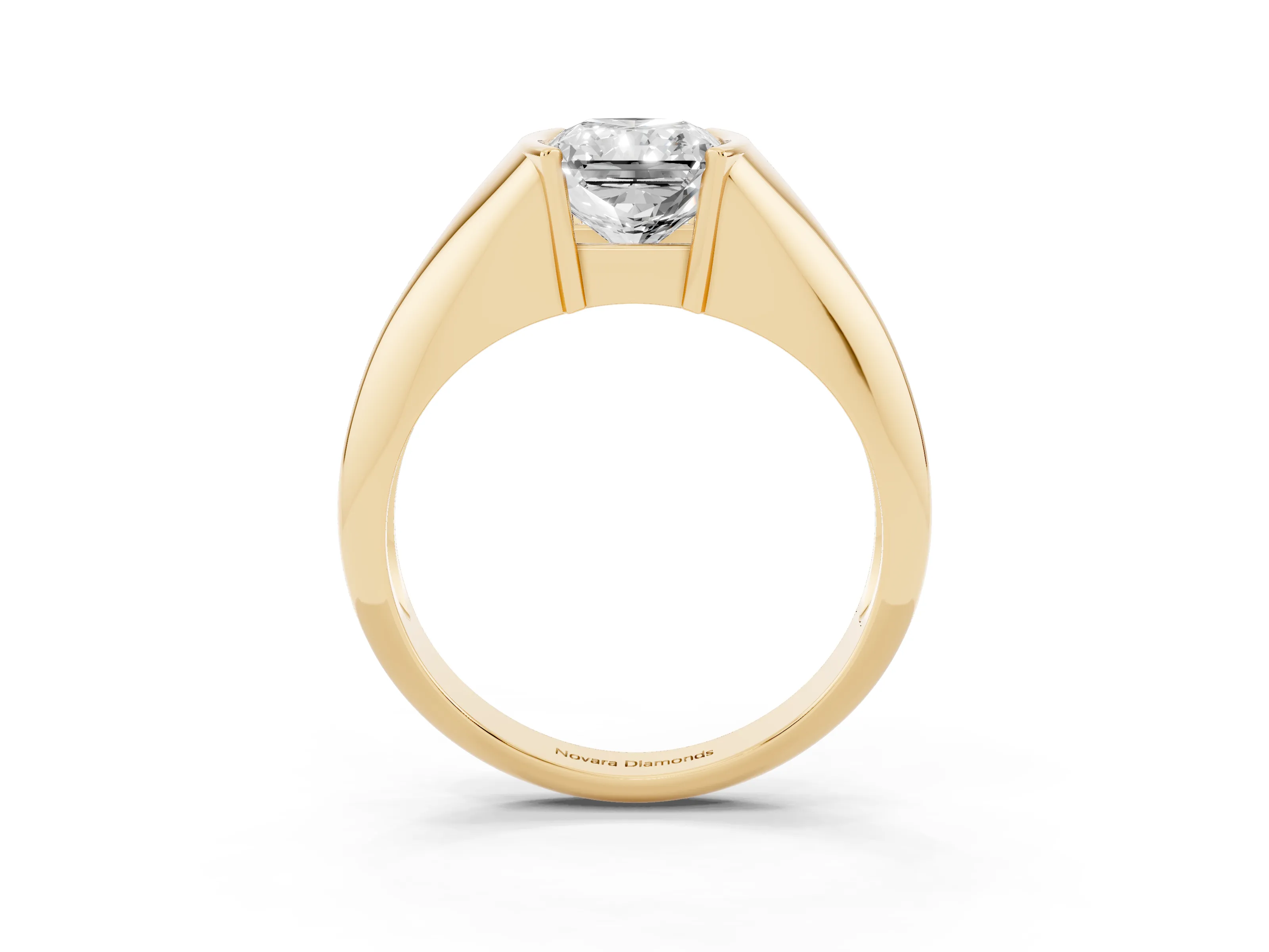 Radiant Cut Diamond Solitaire Tension Set Ring Set in Yellow gold