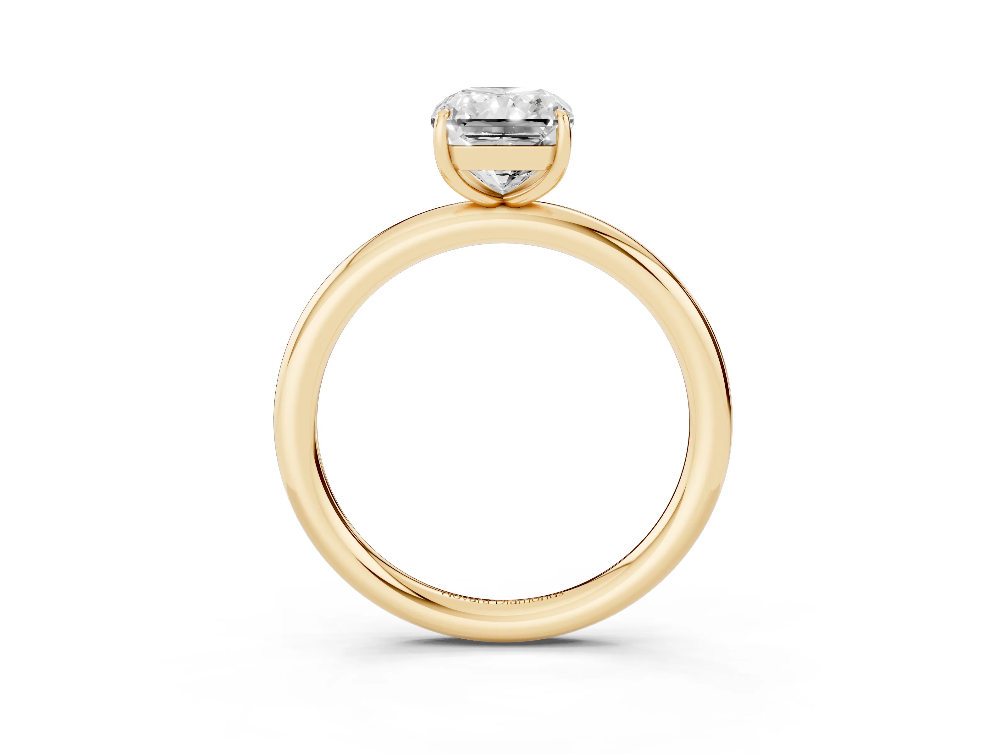 Radiant Cut Diamond Solitaire Ring Set in Yellow gold with Prong Setting on a Polished Plain Band