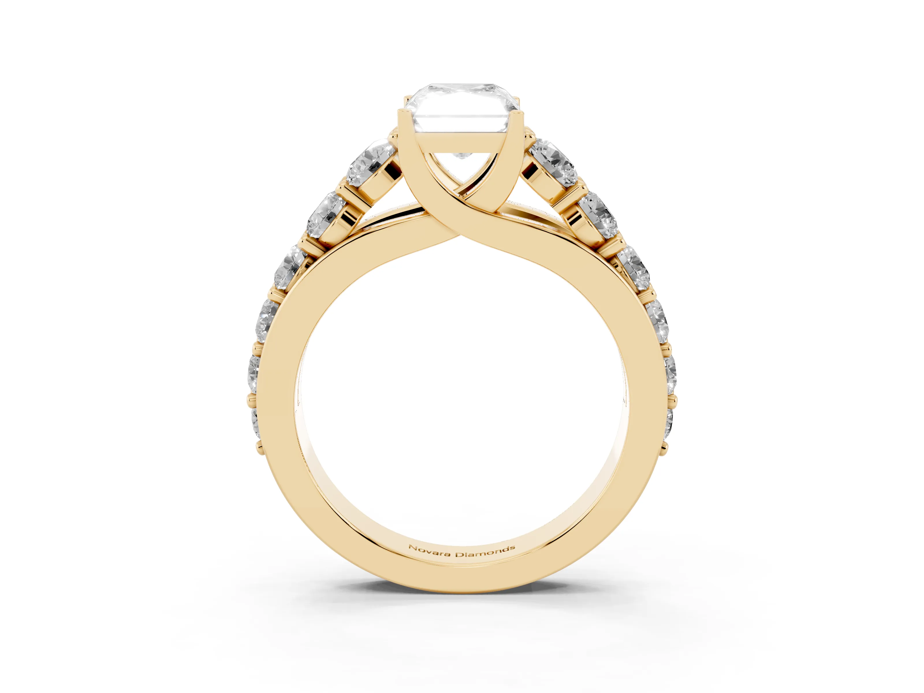 Radiant Cut Diamond Pavé Engagement Ring Set in Yellow gold with Prong Setting