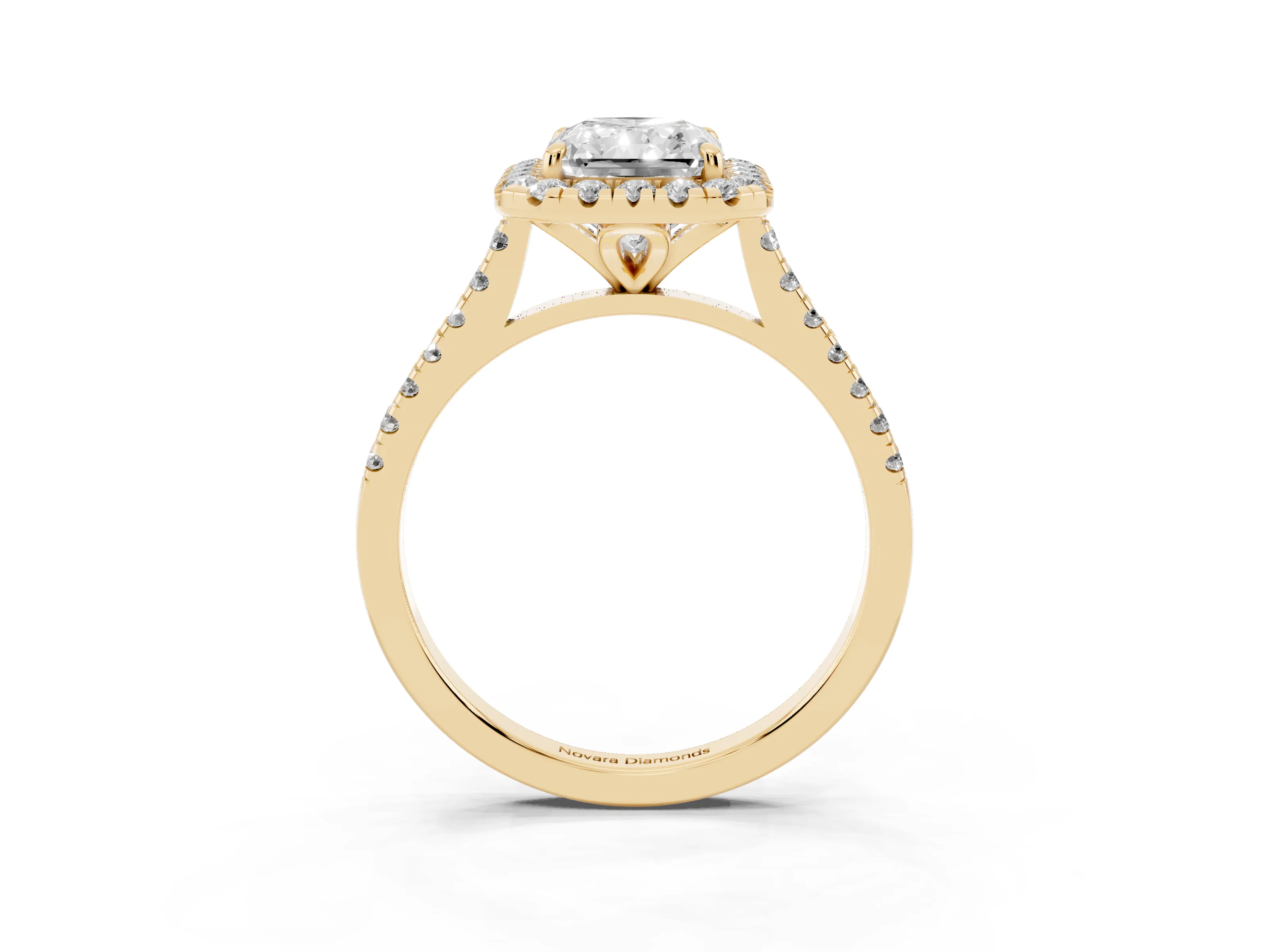 Radiant Cut Diamond Cushion Halo Ring Set in Yellow gold with Pavé Band