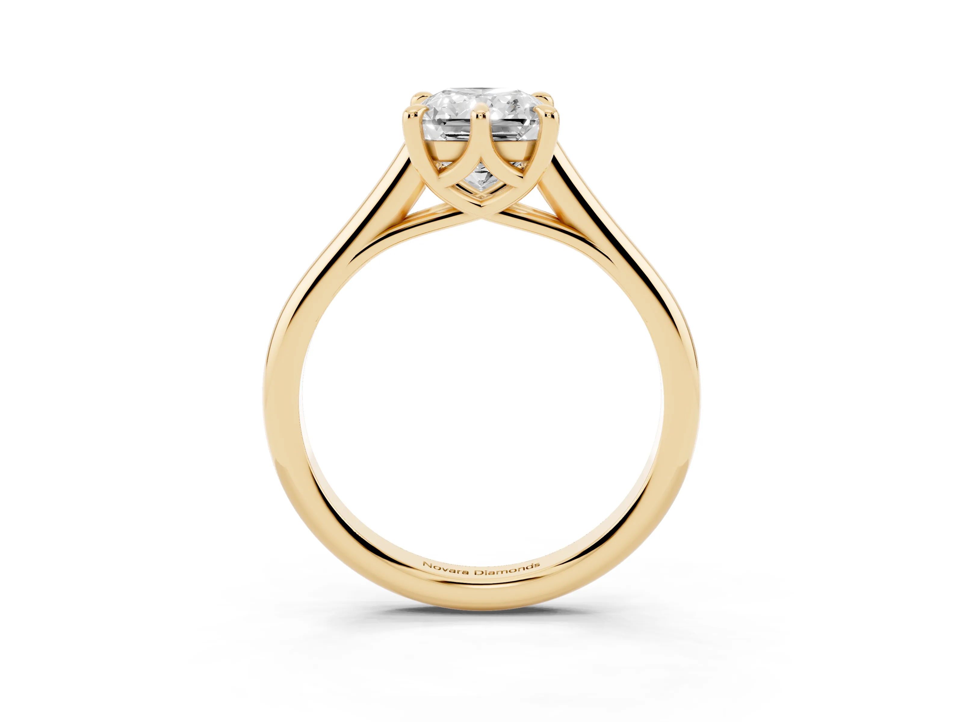 Radiant Cut Diamond Solitaire Engagement Ring Set in Yellow gold with Prong Setting and Plain Classic Band