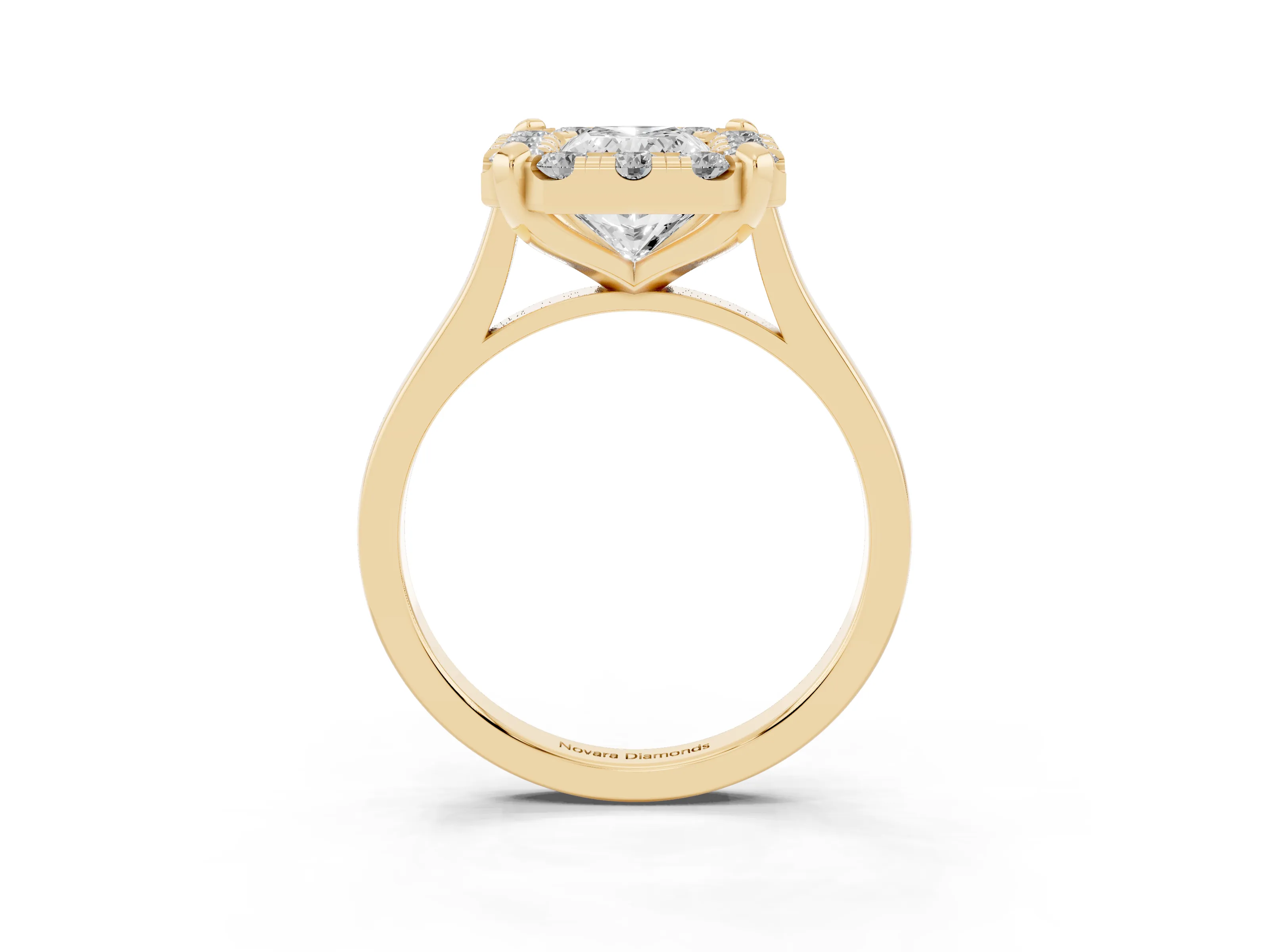 Radiant Cut Diamond Cluster Halo Solitaire Ring Set in Yellow gold with Prong Setting