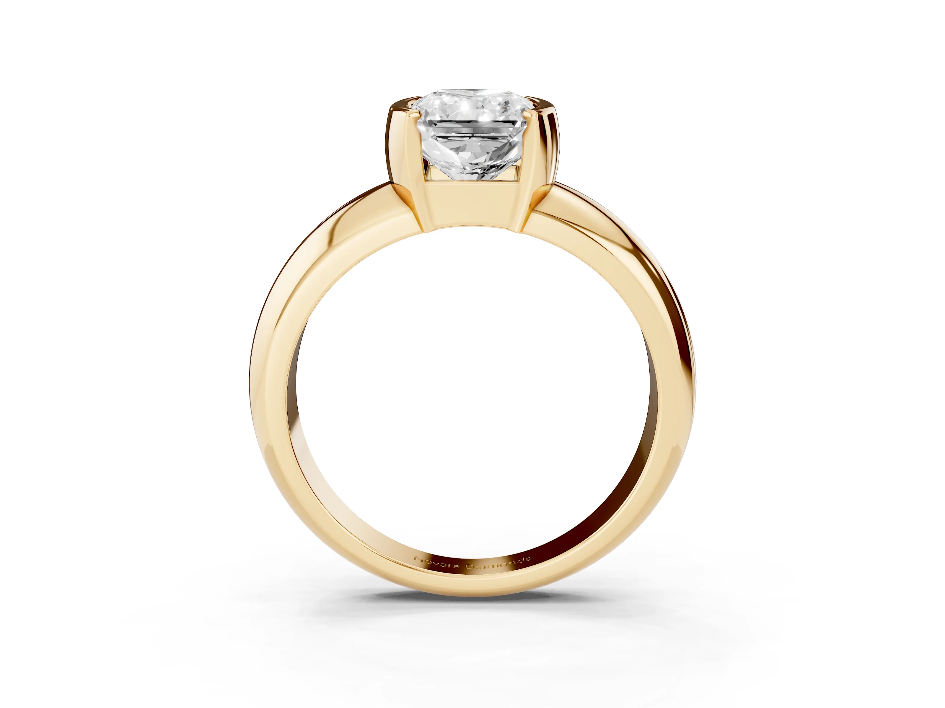 Radiant Cut Diamond Solitaire Tension Set Ring Set in Yellow gold with Wide Band