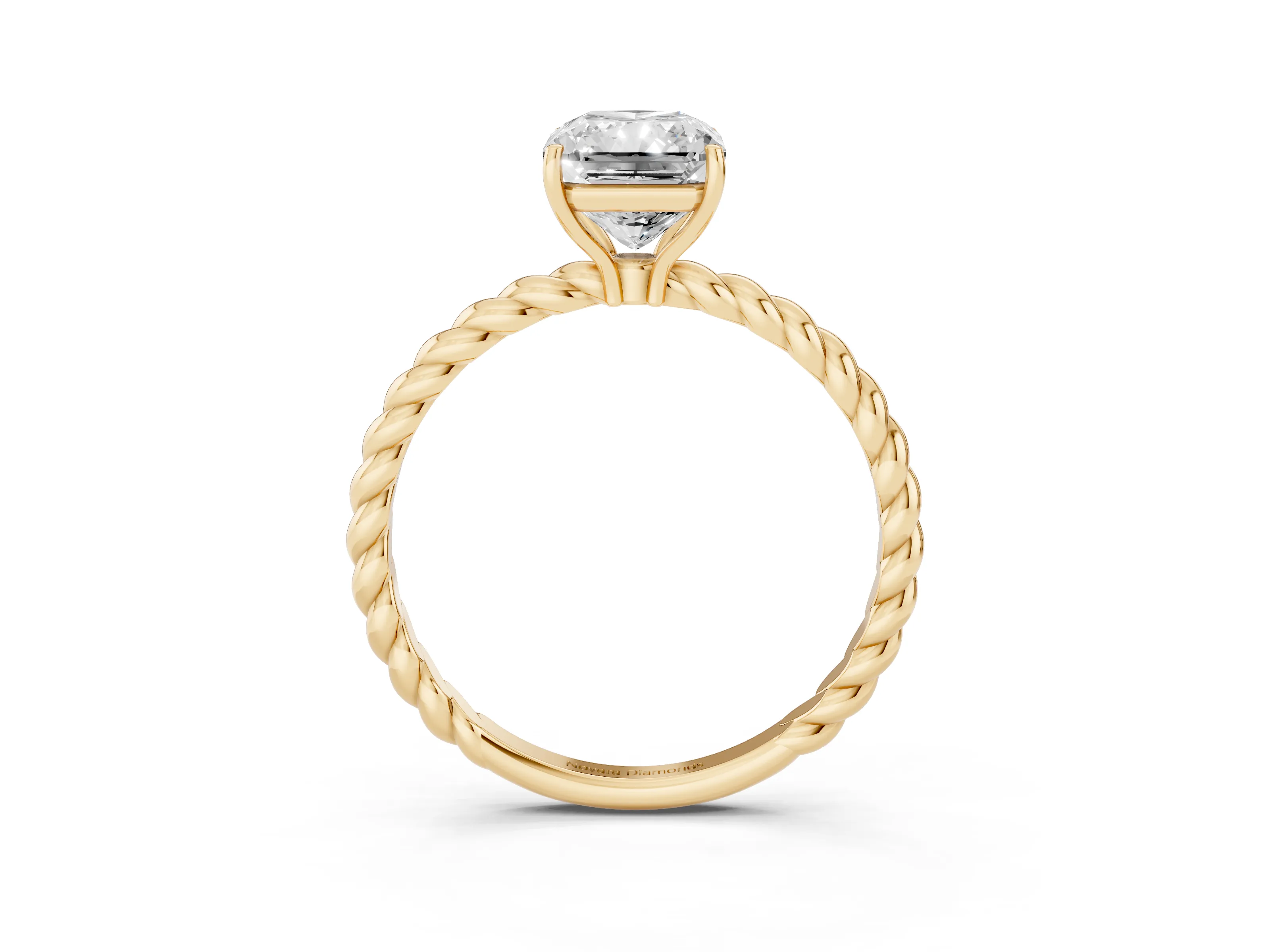 Radiant Cut Diamond Solitaire Ring Set in Yellow gold with Twist Band and Prong Setting
