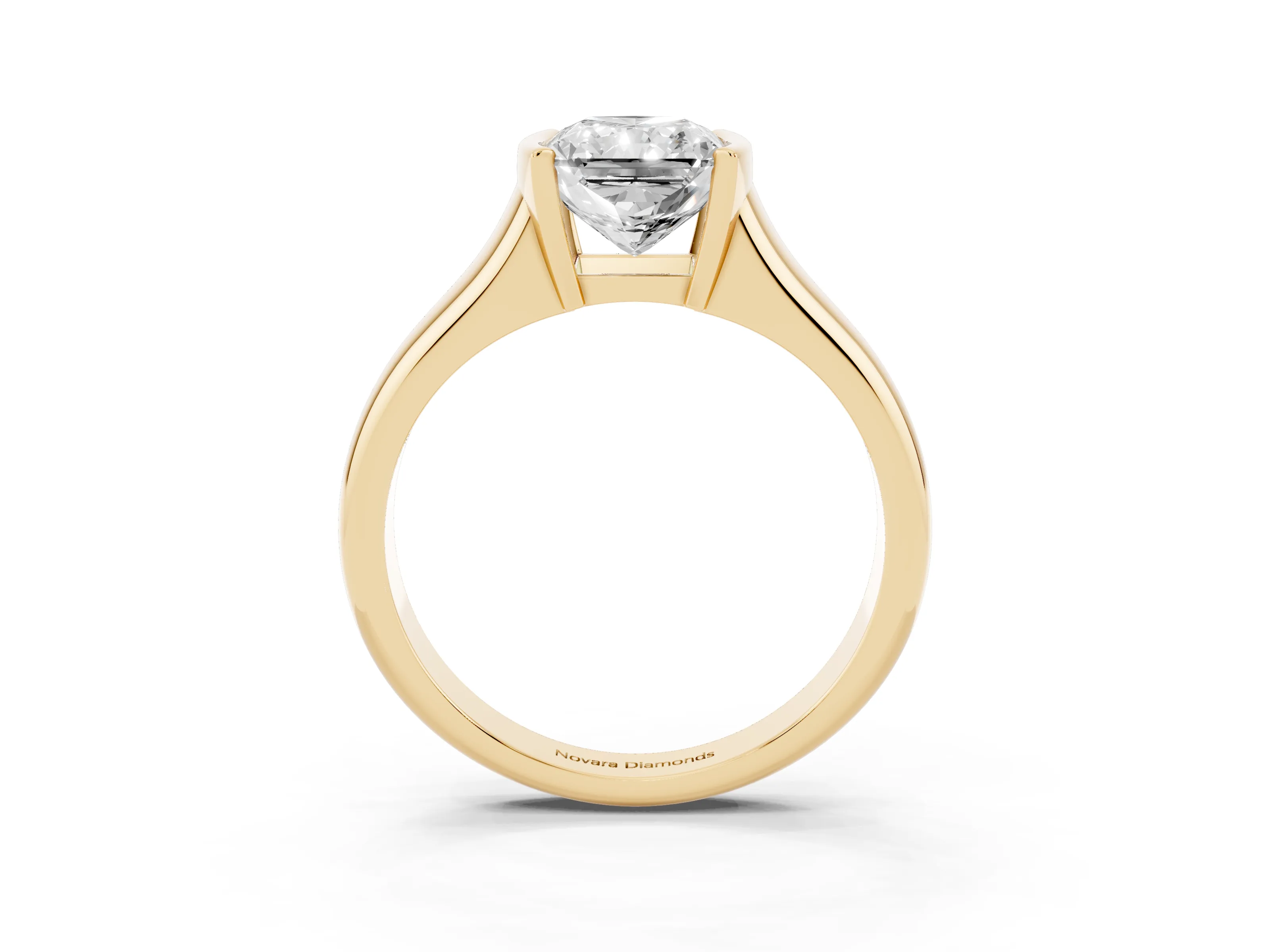 Radiant Cut Diamond Solitaire Tension Set Ring Set in Yellow gold with Split Shank Band