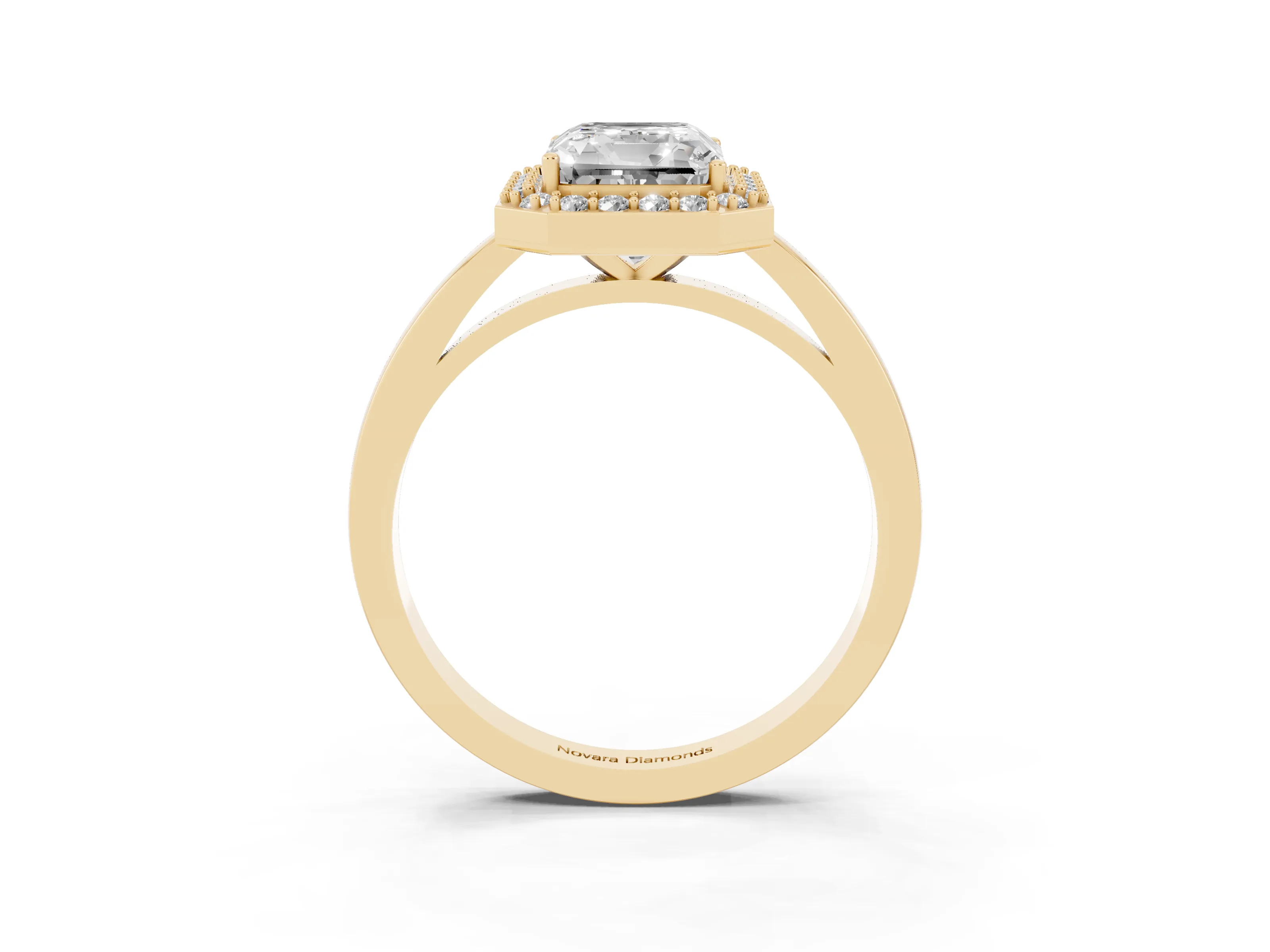 Radiant Cut Diamond Halo Ring Set in Yellow gold with Solitaire Band and Prong Setting