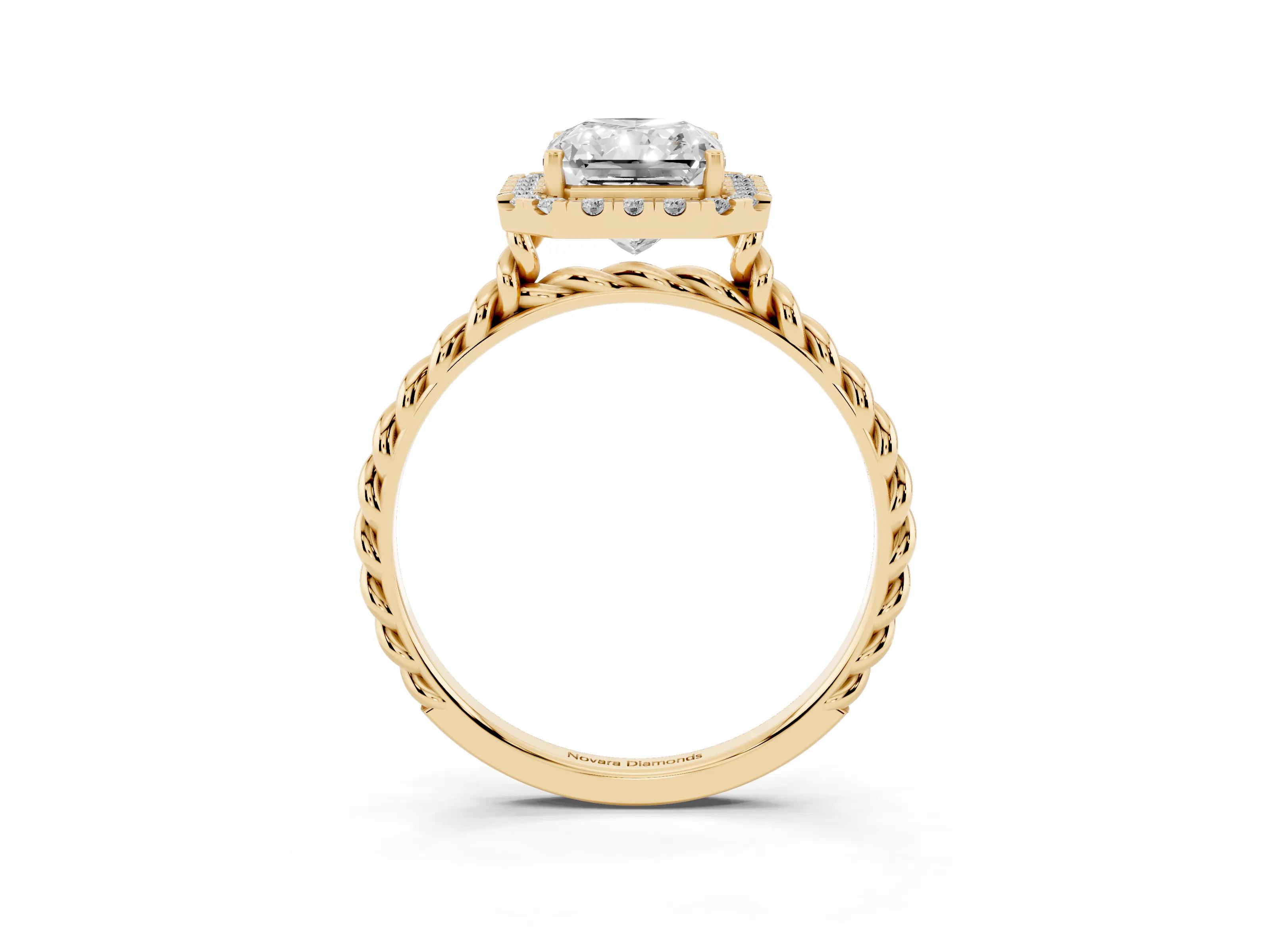 Radiant Cut Diamond Halo Ring Set in Yellow gold with Plain Twisted Band