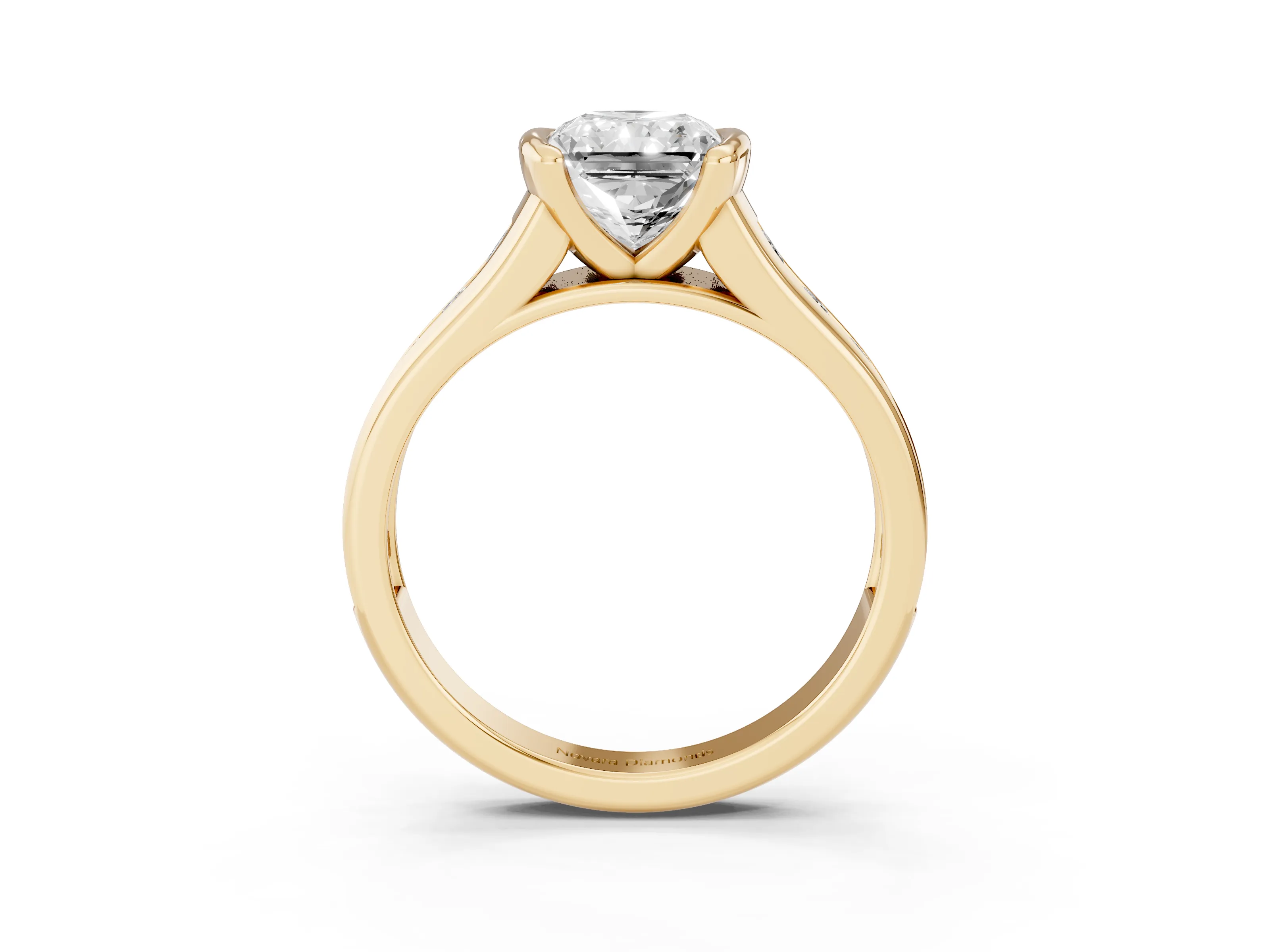 Radiant Cut Diamond Bezel-Set Solitaire Ring Set in Yellow gold with Channel-Set Band
