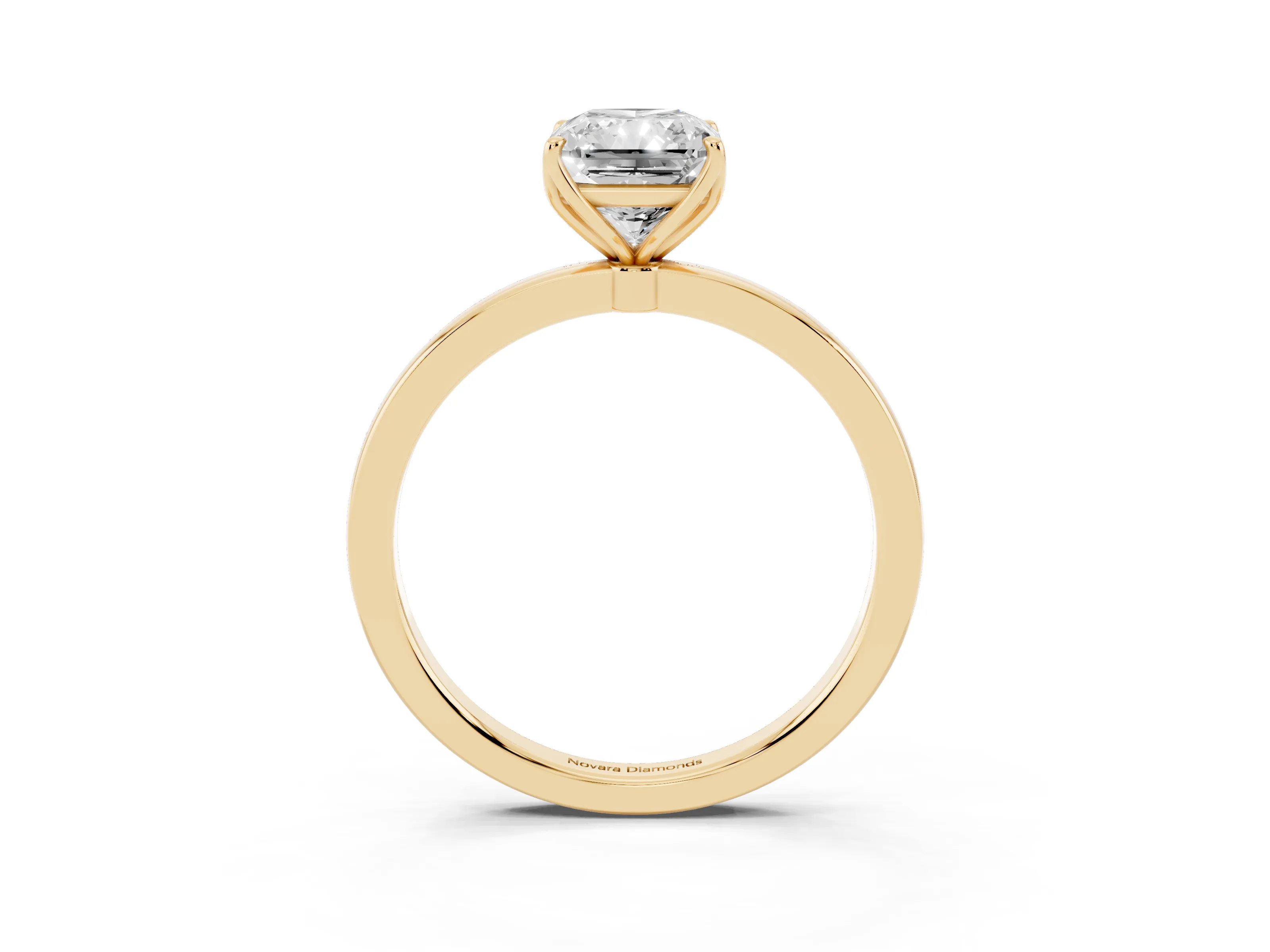 Radiant Cut Diamond Solitaire Ring Set in Yellow gold with Prong Setting and Thin Polished Band