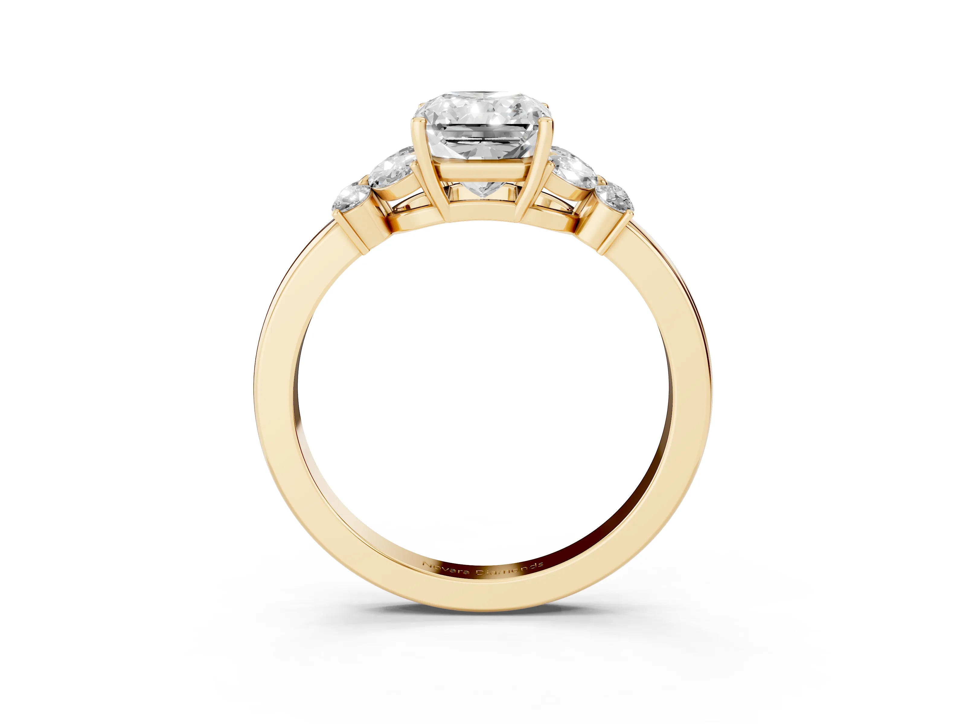 Radiant Cut Diamond Solitaire Floral Ring Set in Yellow gold with Marquise Petals and Prong Setting
