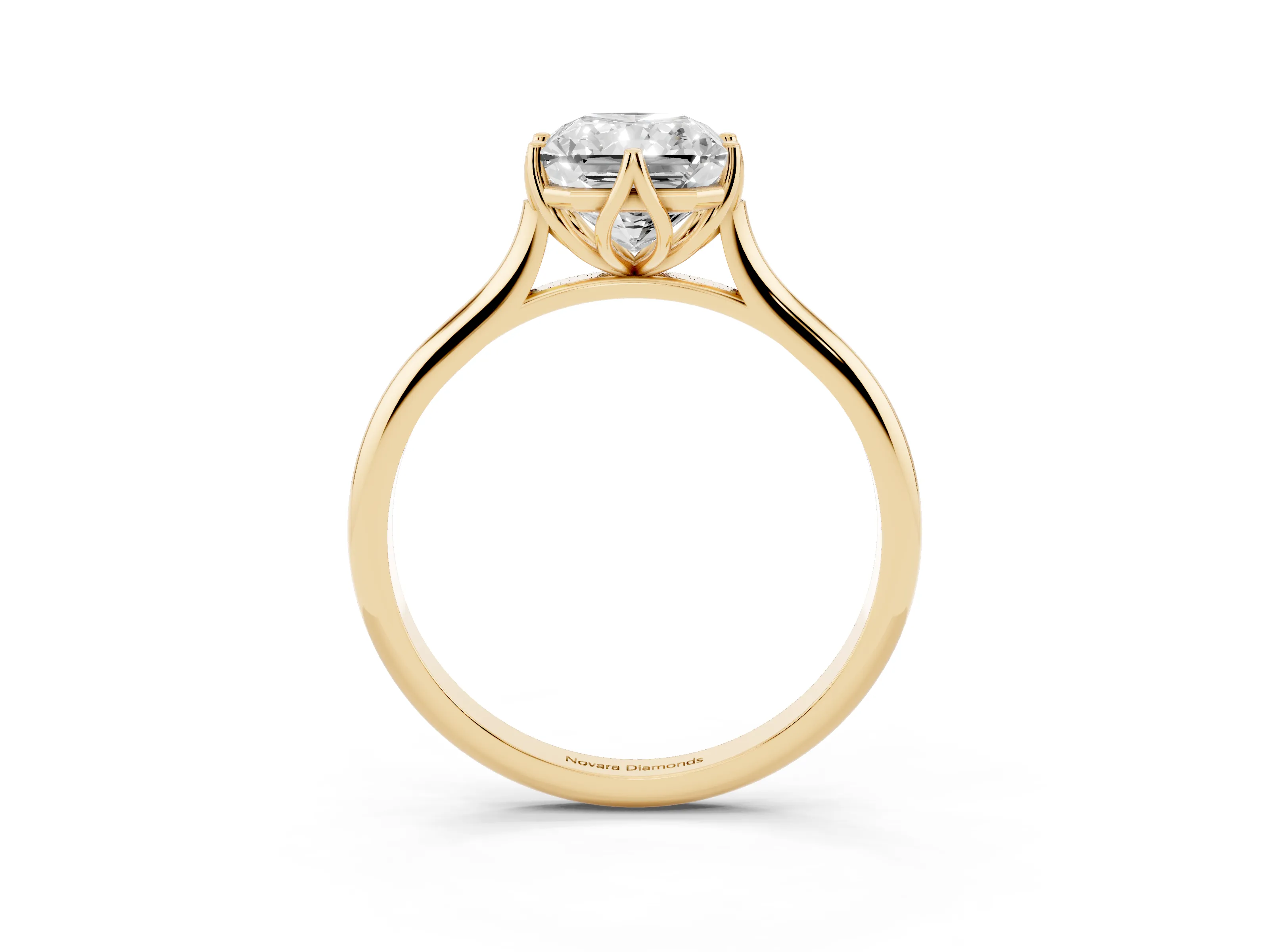 Radiant Cut Diamond Solitaire Cathedral Ring Set in Yellow gold with Prong Setting