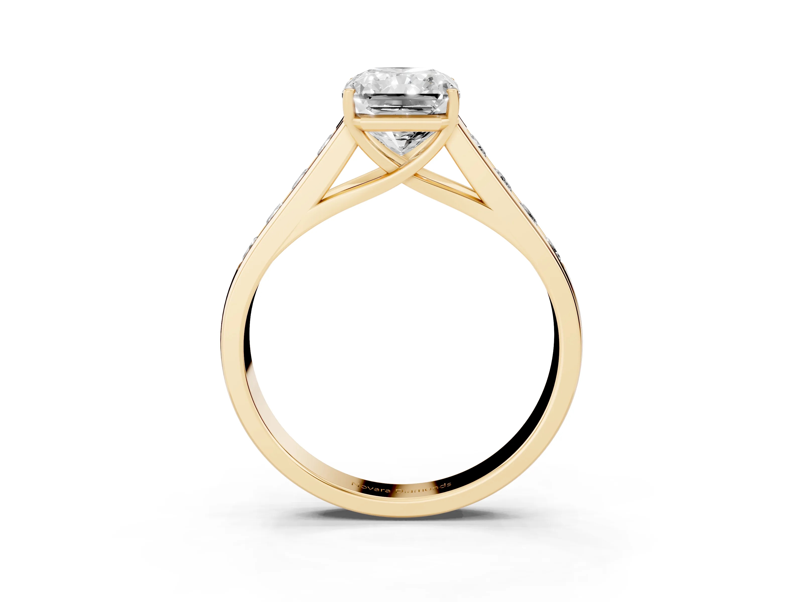 Radiant Cut Diamond Brilliant Channel-Set Solitaire Ring Set in Yellow gold with Prong Setting