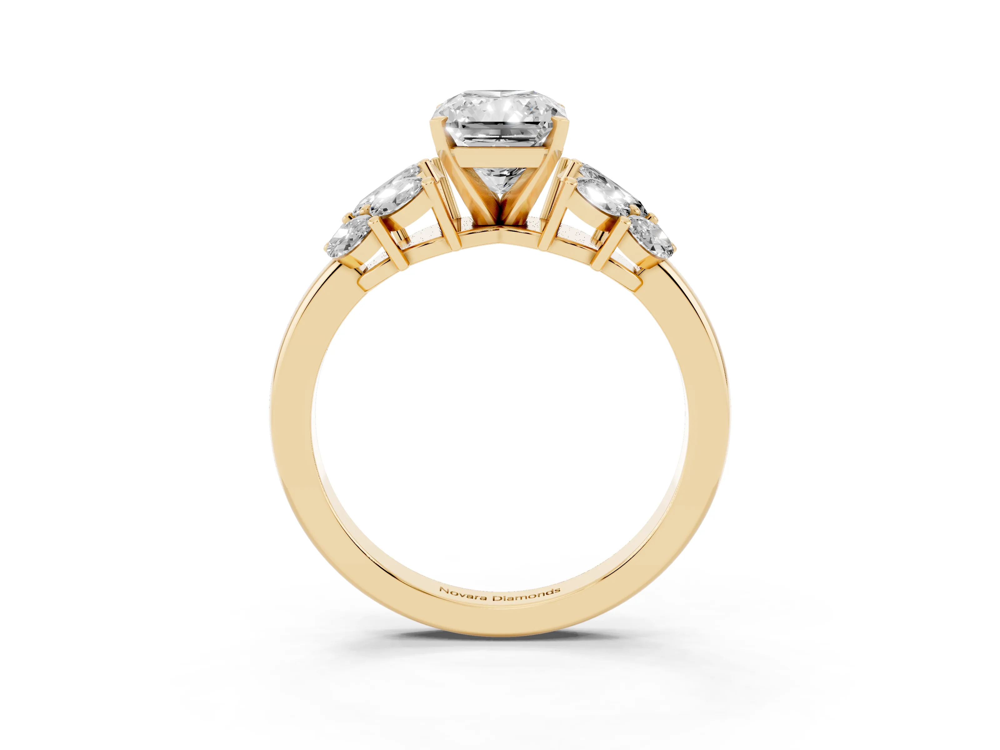 Radiant Cut Diamond Cluster Leaf Design Ring Set in Yellow gold with Prong Setting