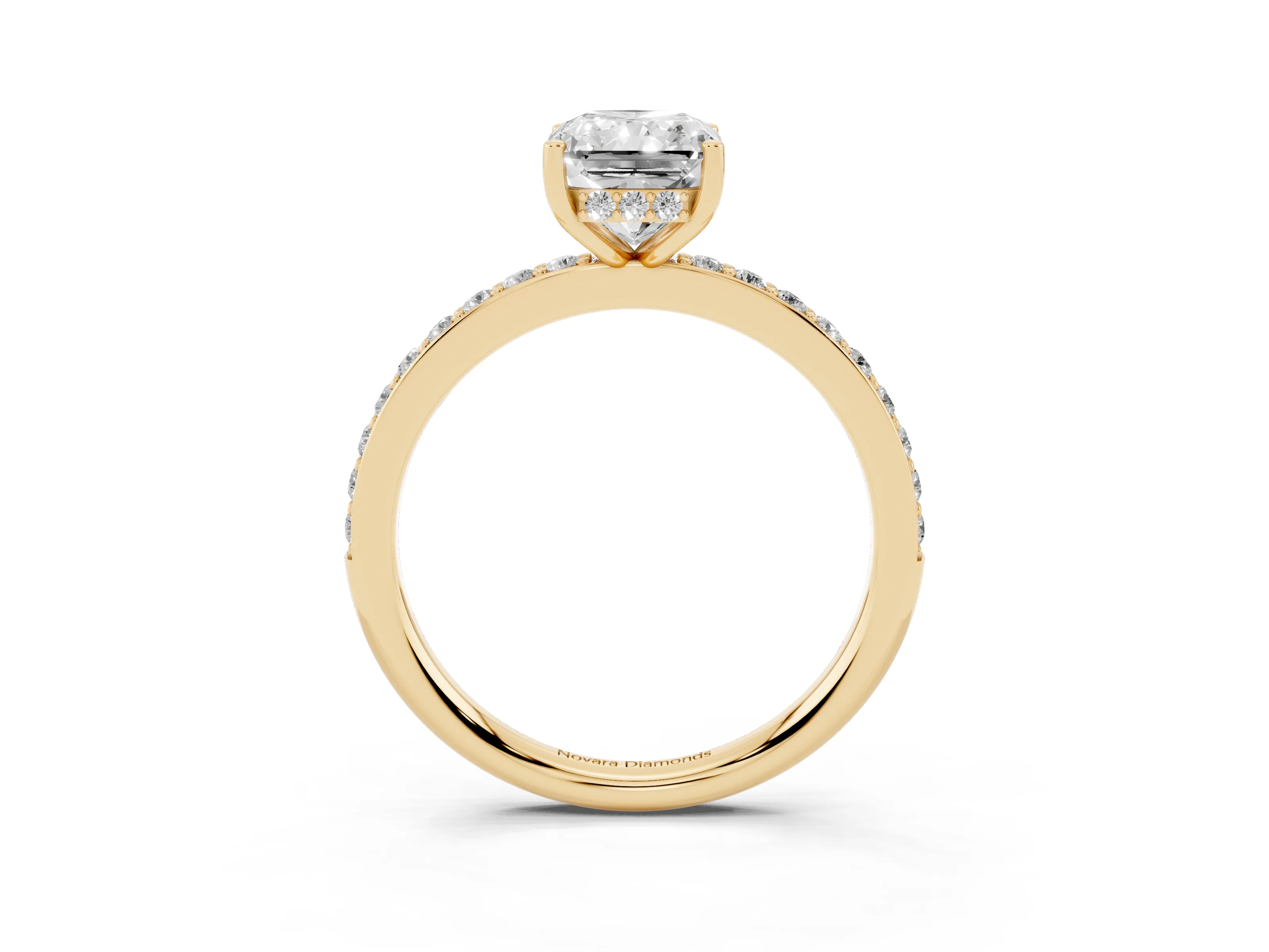 Radiant Cut Diamond Pavé Band Ring Set in Yellow gold with Prong-Set Center Stone