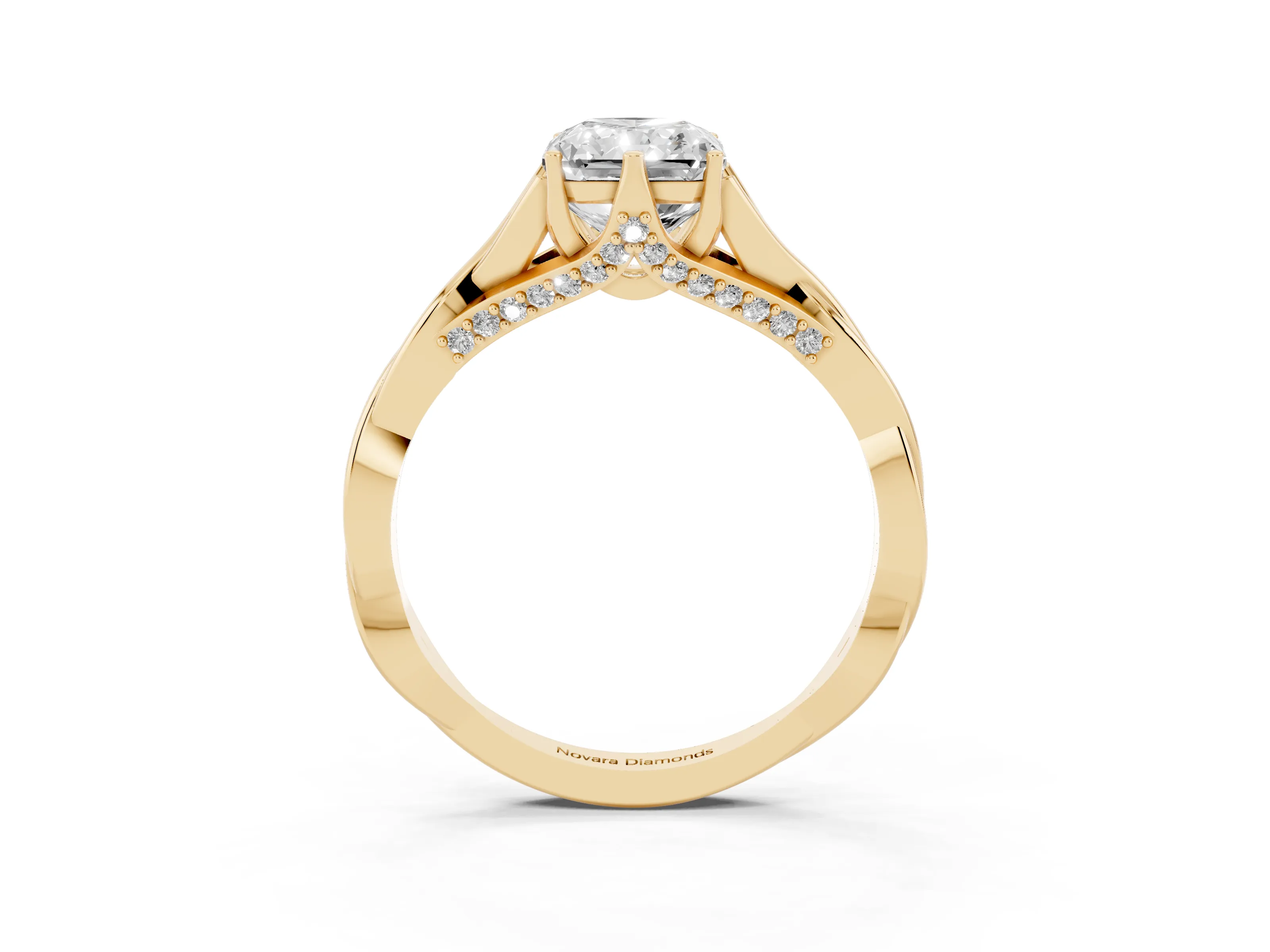 Radiant Cut Diamond Intertwined Twist Band Solitaire Ring Set in Yellow gold with Prong Setting