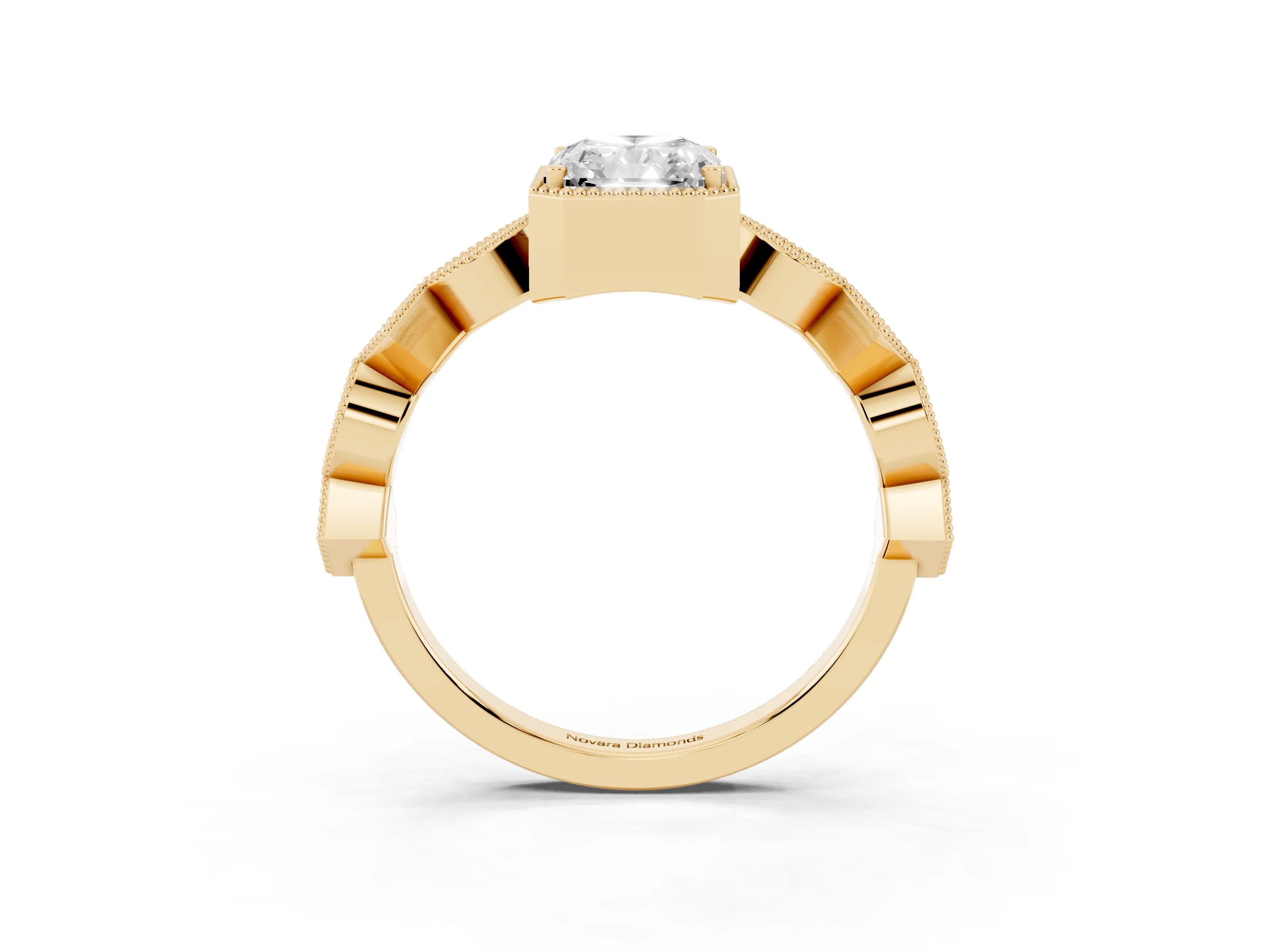 Radiant Cut Diamond Milgrain Marquise Twist Band Ring Set in Yellow gold with Prong Setting