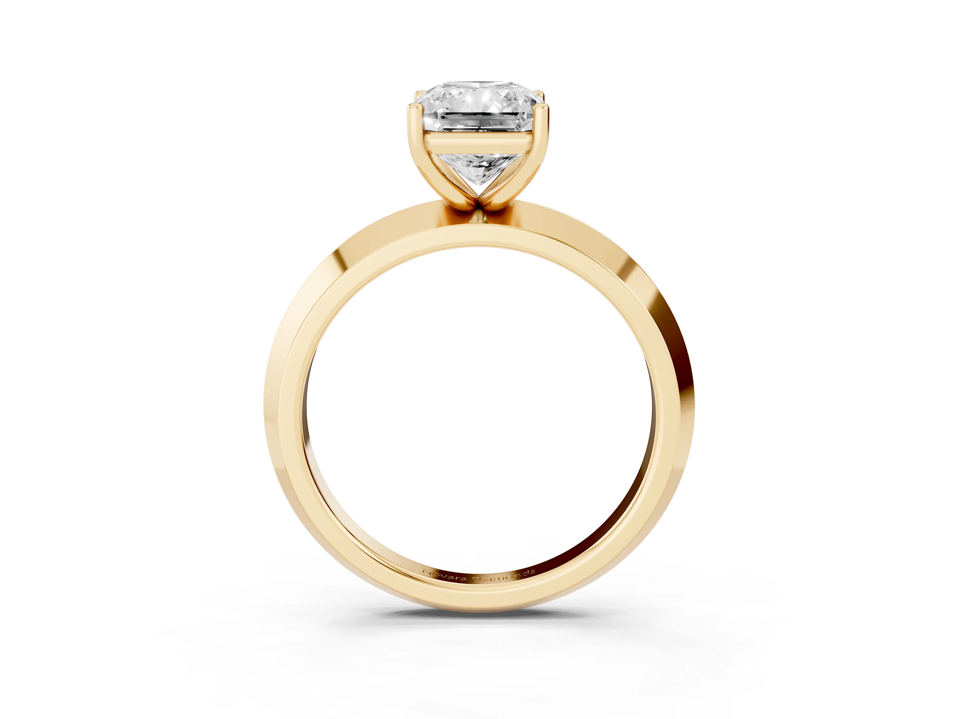 Radiant Cut Diamond Solitaire Engagement Ring Set in Yellow gold with Flat Band and Prong Setting