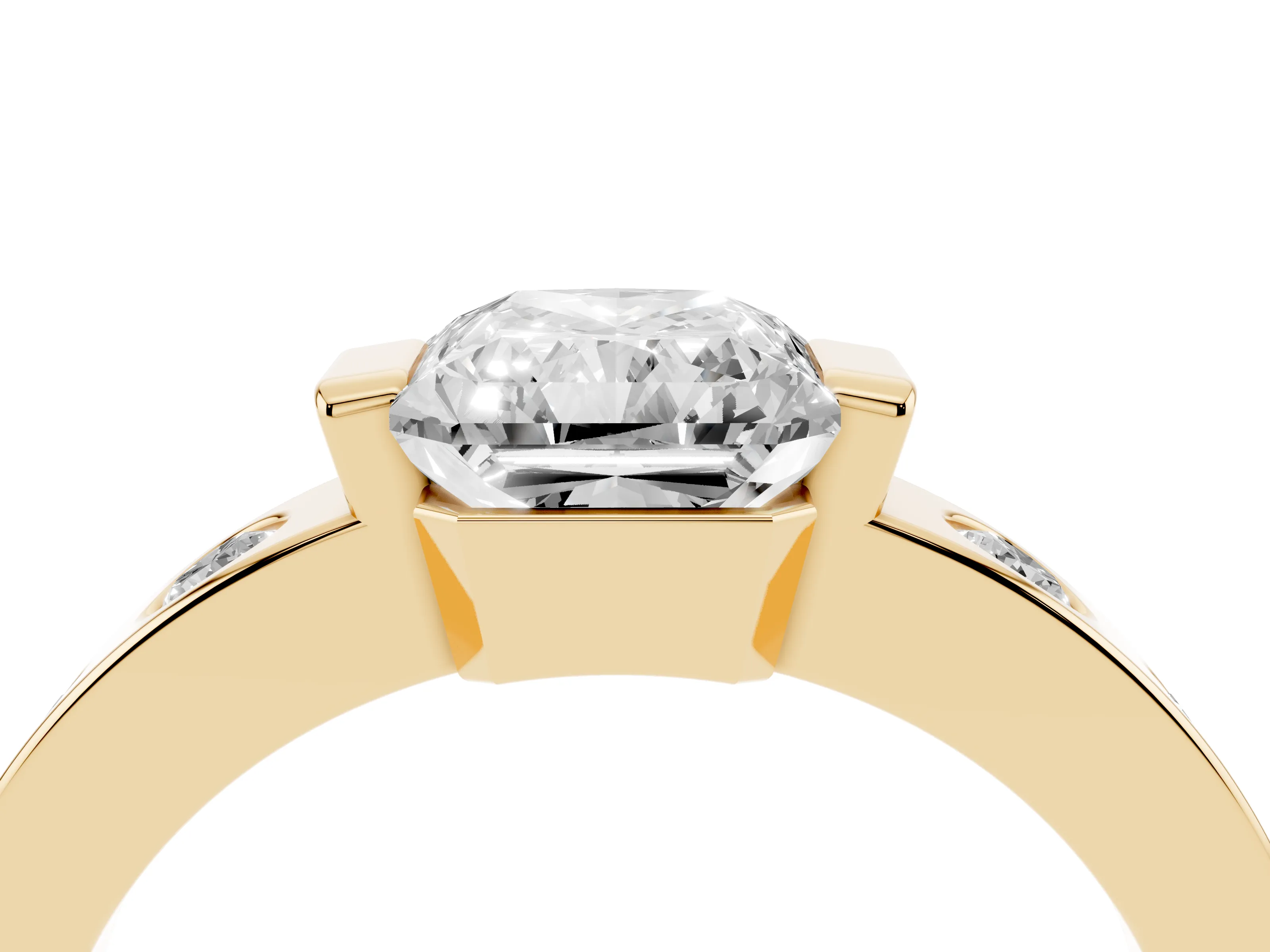 Radiant Cut Diamond Channel-Set Band Ring Set in Yellow gold with Bezel Prong Setting