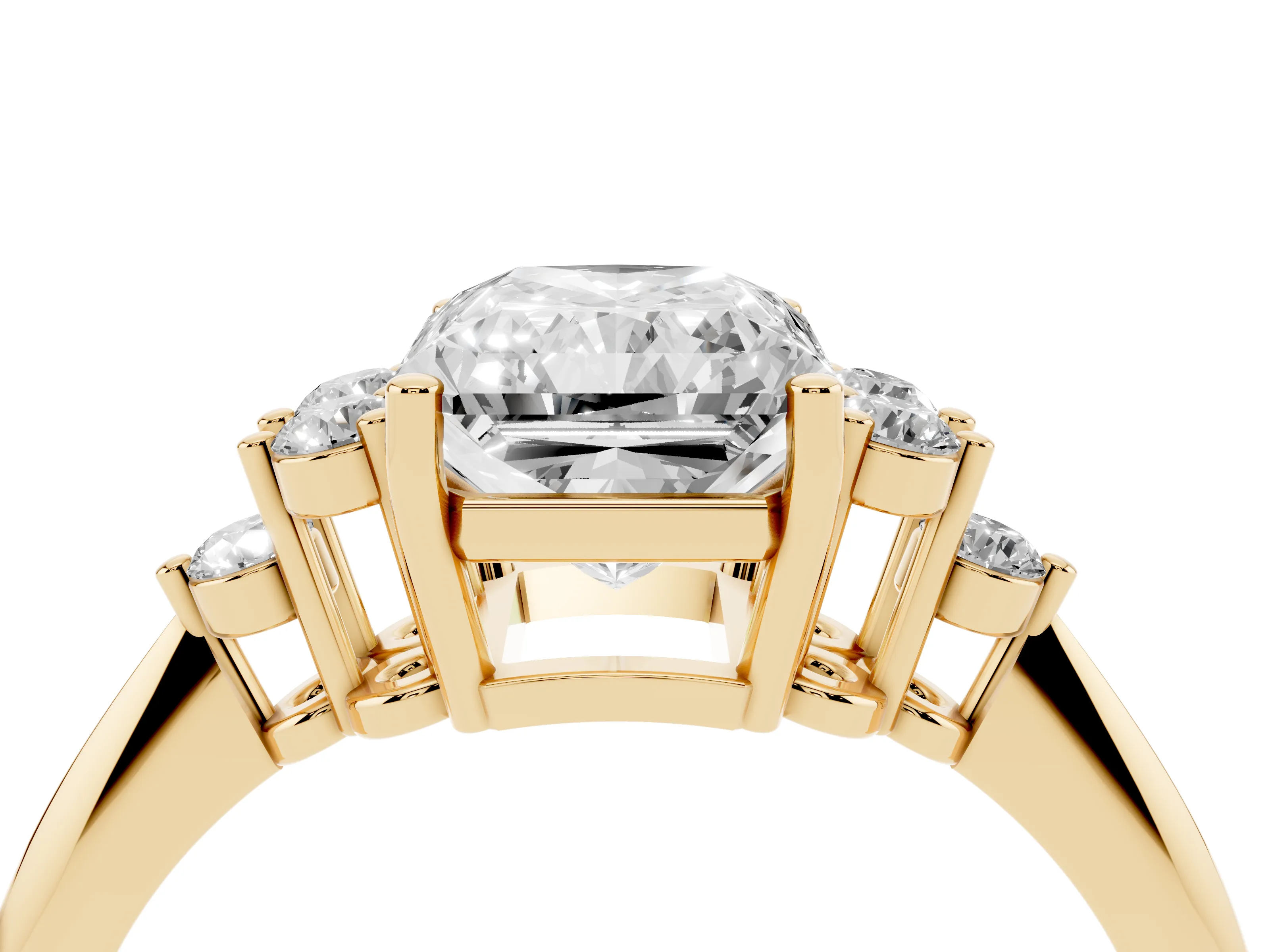 Radiant Cut Diamond Cluster Ring Set in Yellow gold with Plain Band and Prong Setting