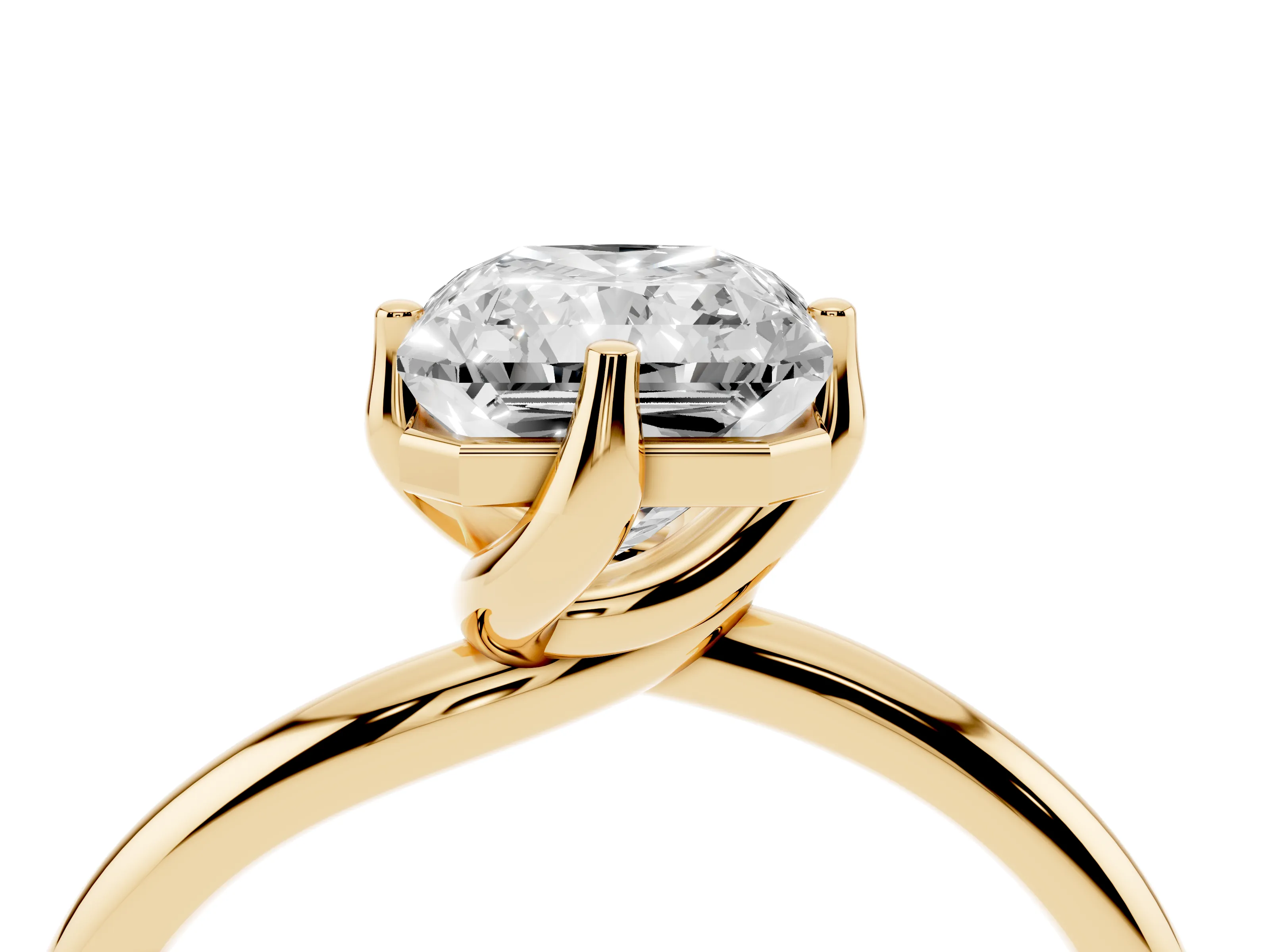 Radiant Cut Diamond Solitaire Engagement Ring Set in Yellow gold with Classic Plain Band