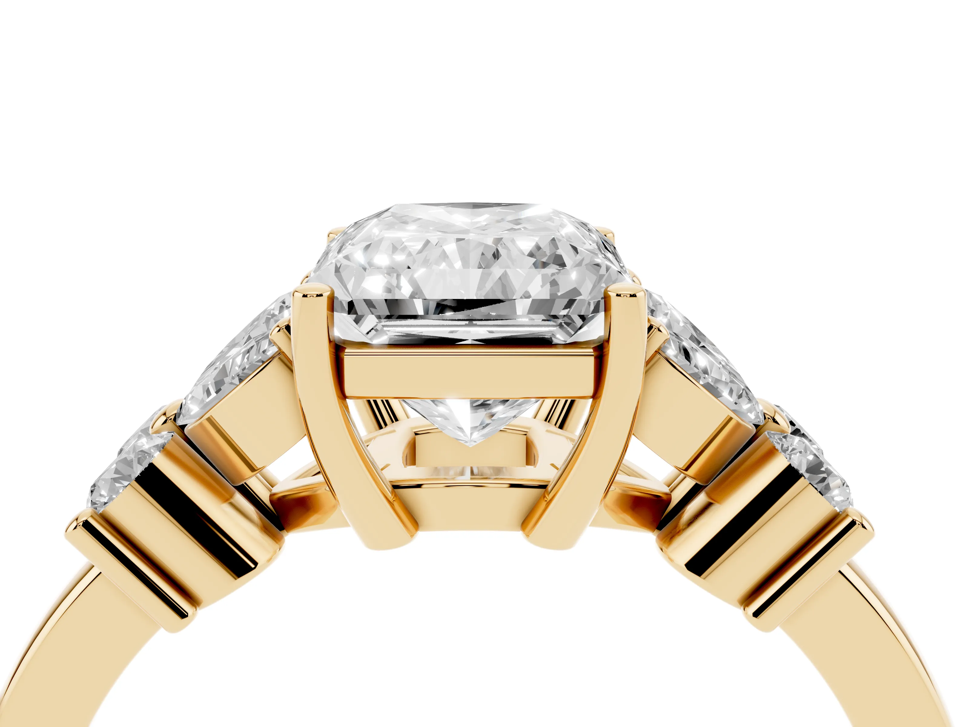 Radiant Cut Diamond Floral Cluster Ring Set in Yellow gold with Marquise Petals and Prong Setting