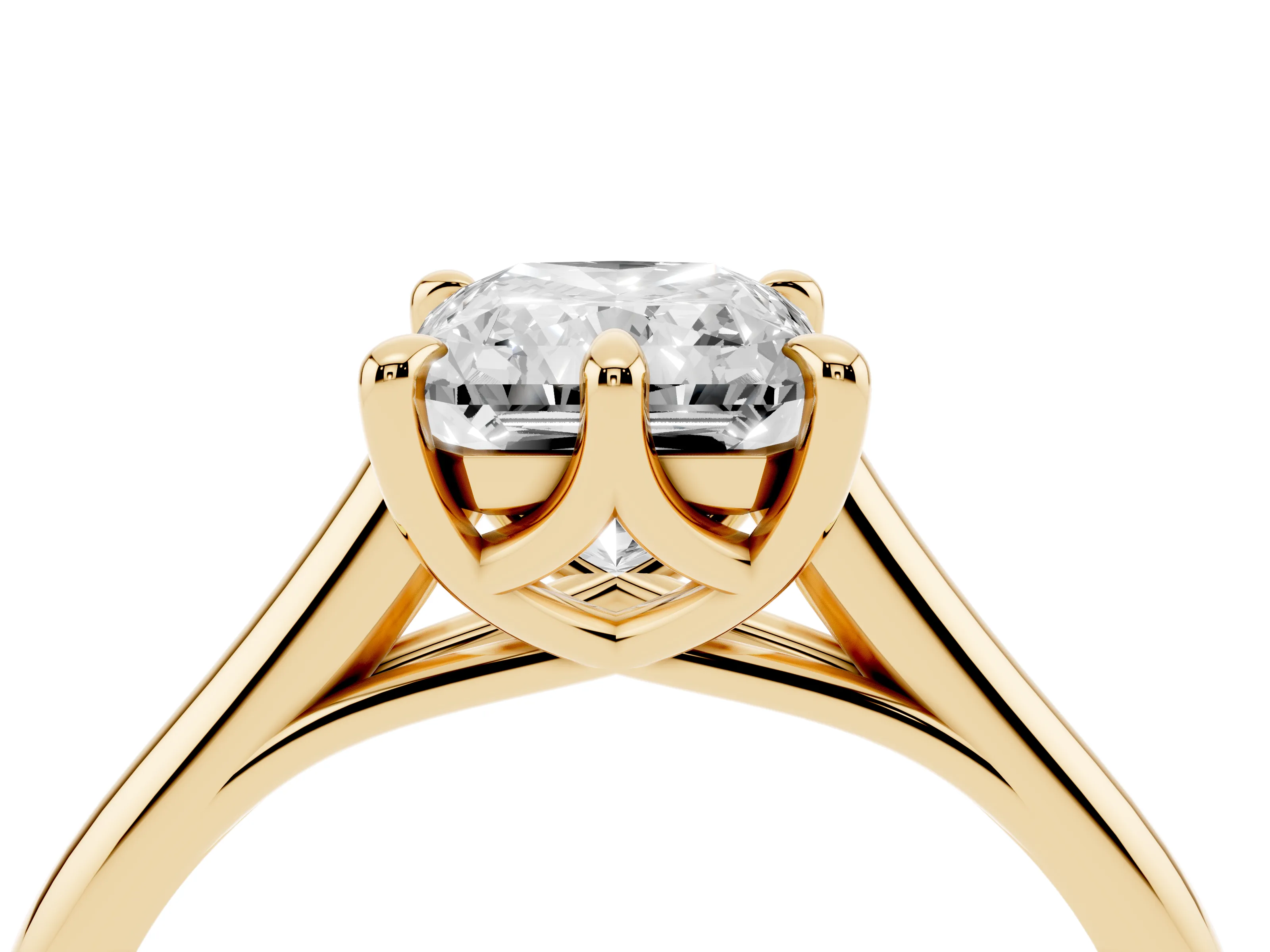 Radiant Cut Diamond Solitaire Engagement Ring Set in Yellow gold with Prong Setting and Plain Classic Band
