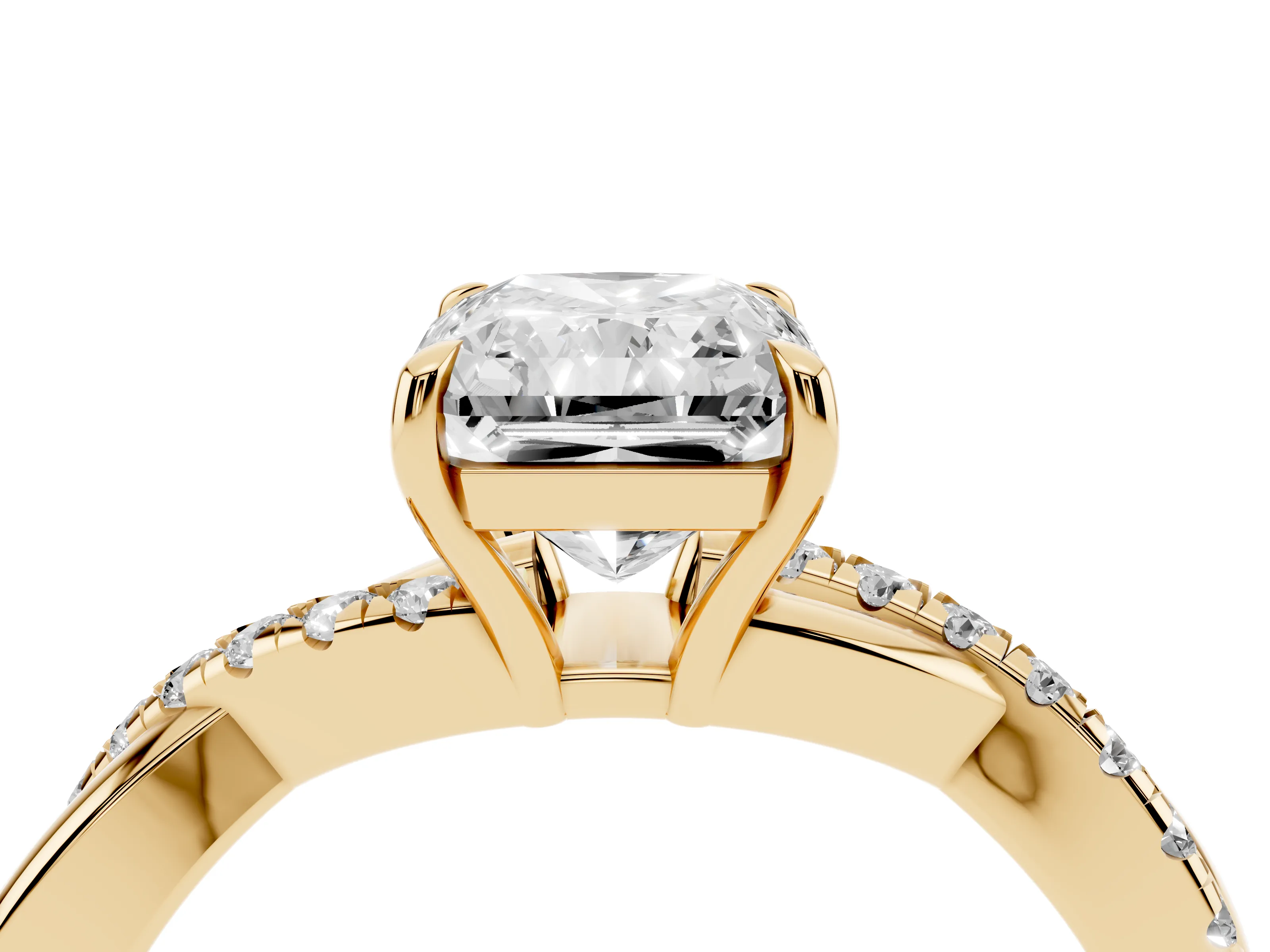 Radiant Cut Diamond Twisted Pavé Band Ring Set in Yellow gold with Prong Setting