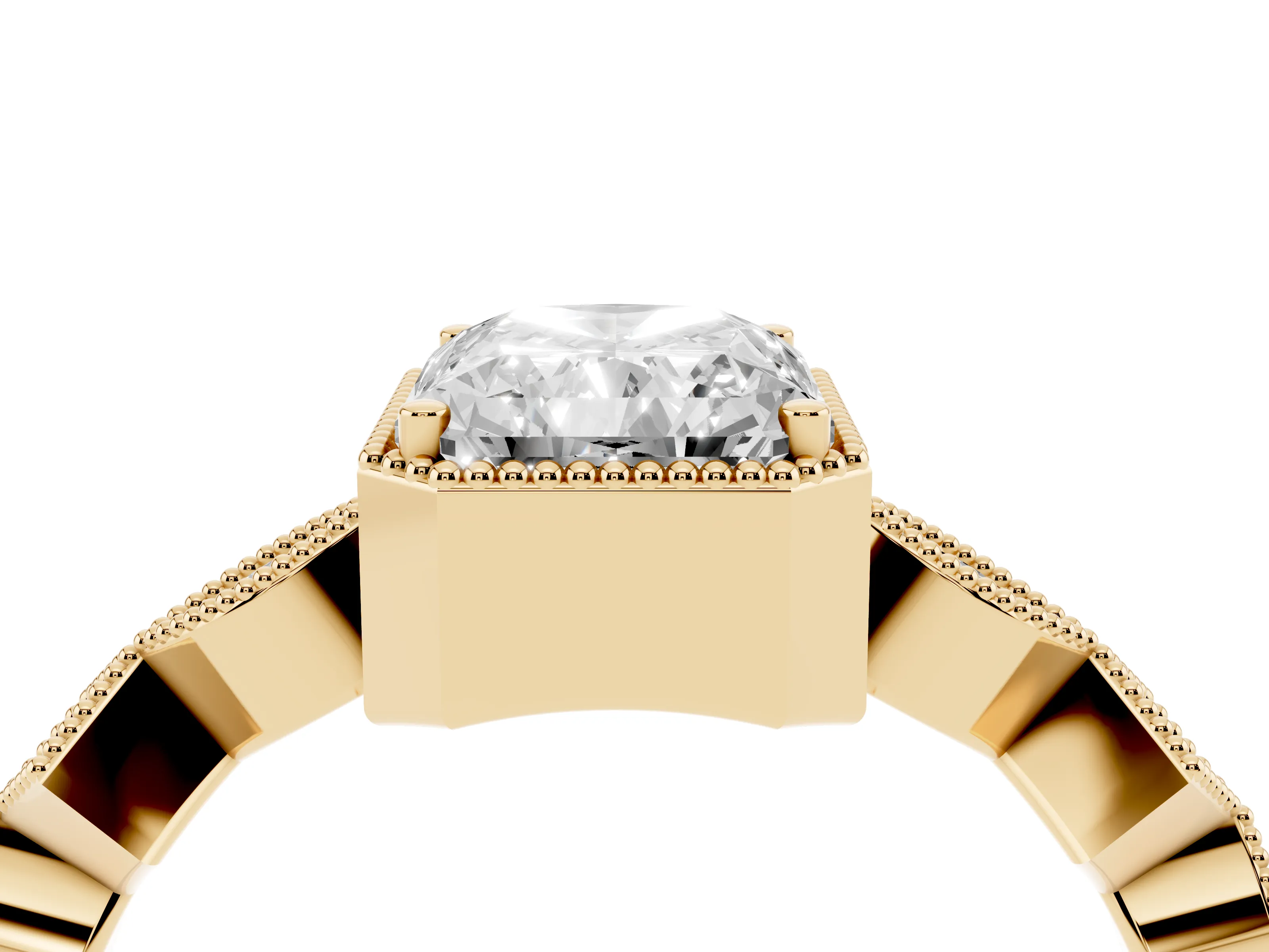 Radiant Cut Diamond Milgrain Marquise Twist Band Ring Set in Yellow gold with Prong Setting